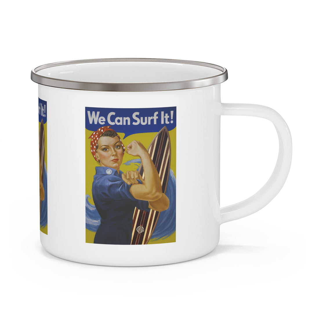 Rosie the Surfer Enamel Camping Mug