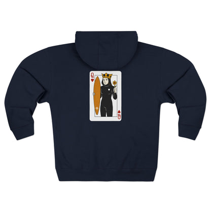 Queen of Hearts Surfer Unisex - Zip Cotton Blend Fleece Hoodie