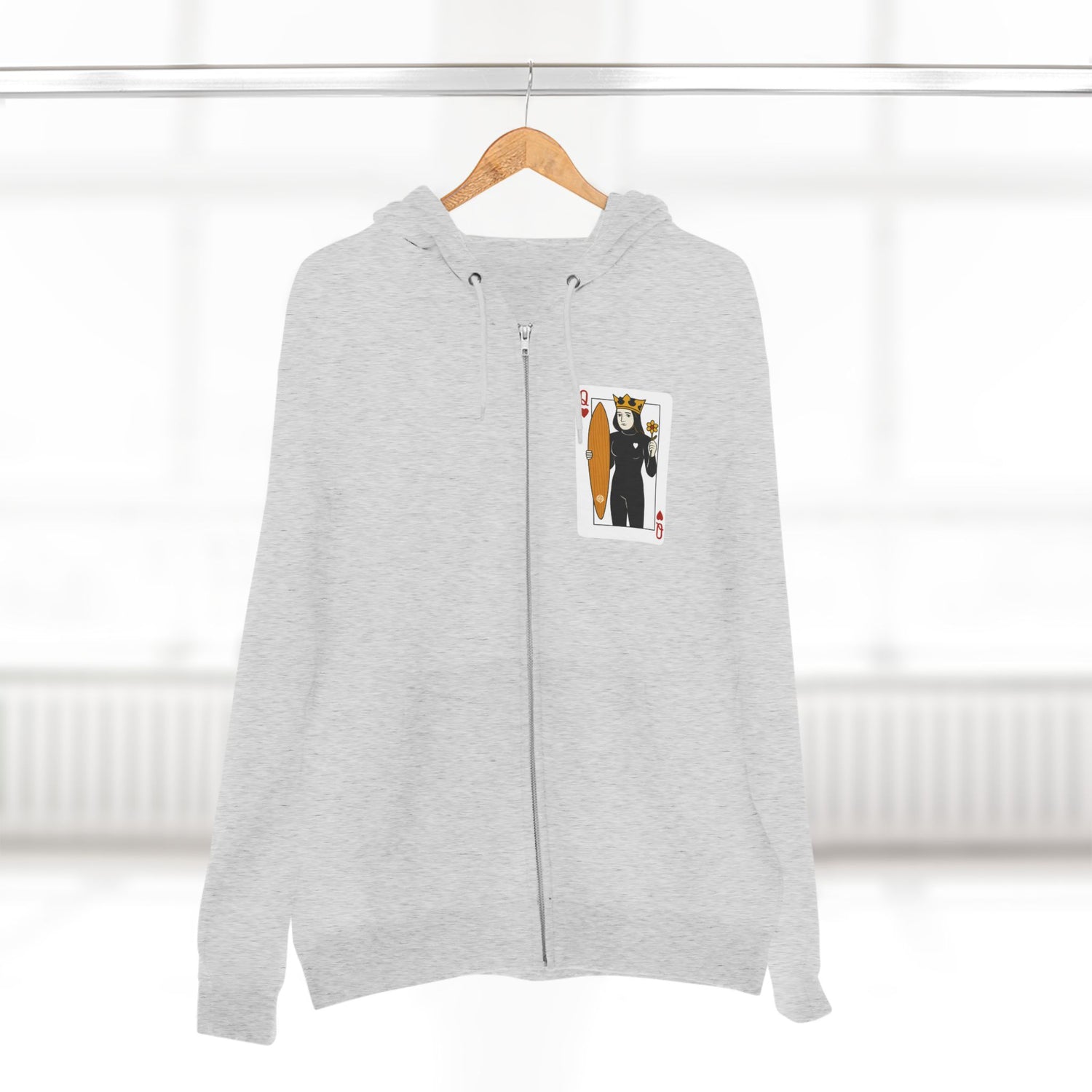 Queen of Hearts Surfer Unisex - Zip Cotton Blend Fleece Hoodie