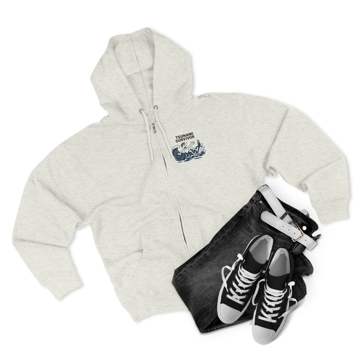 Tsunami Survivor Unisex - Zip Cotton Blend Fleece Hoodie