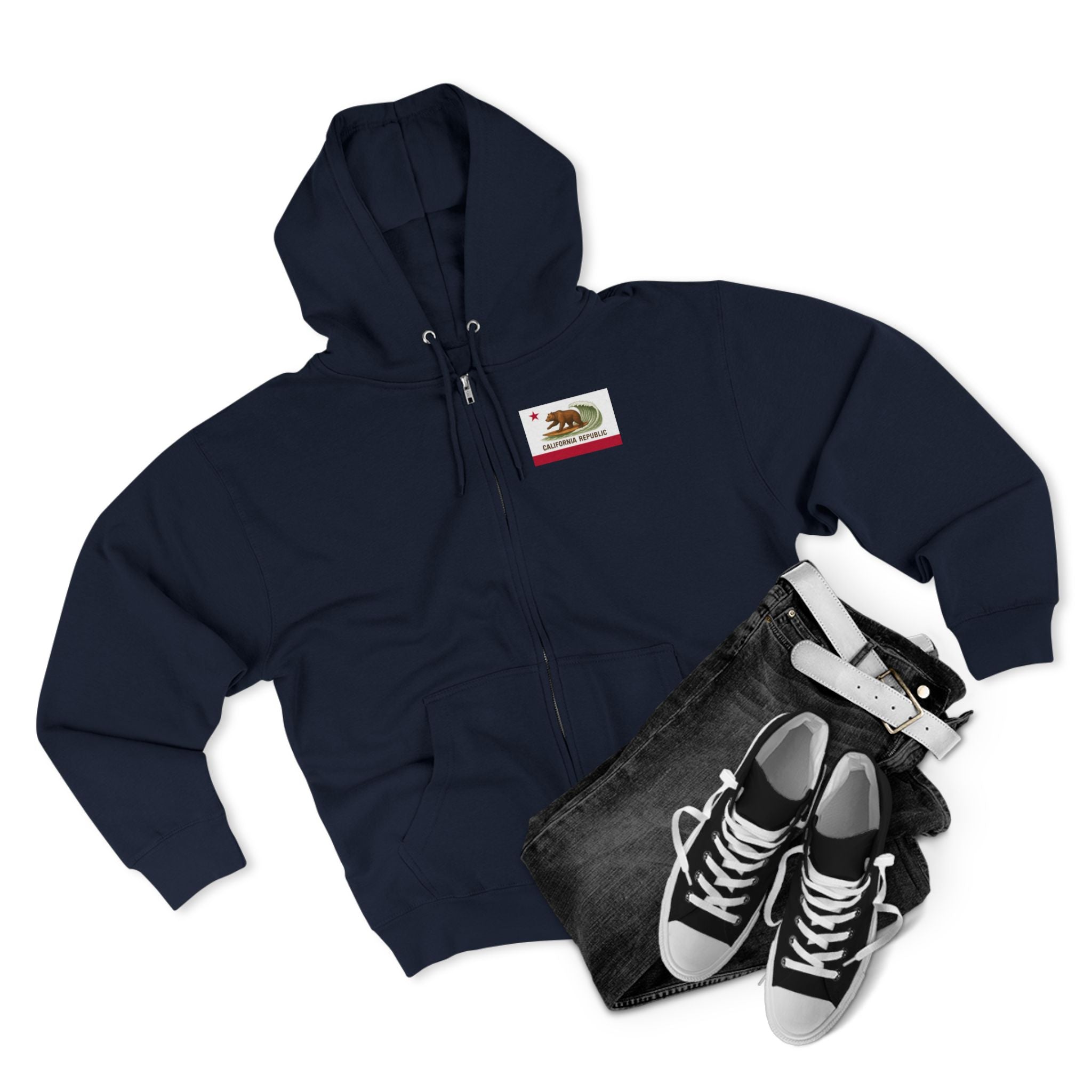 California Surfing Bear Flag Unisex - Zip Cotton Blend Fleece Hoodie
