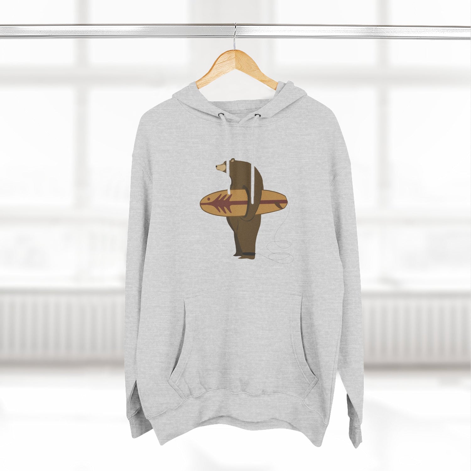 Surfing Grizzly Bear by Fabian Lavater Unisex - Pull-Over Cotton Blend Fleece Hoodie