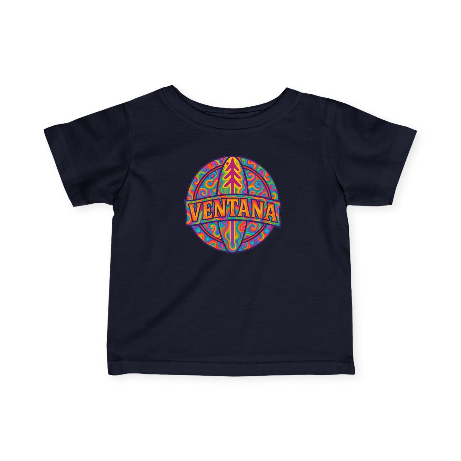 Black t-shirt with colorful &