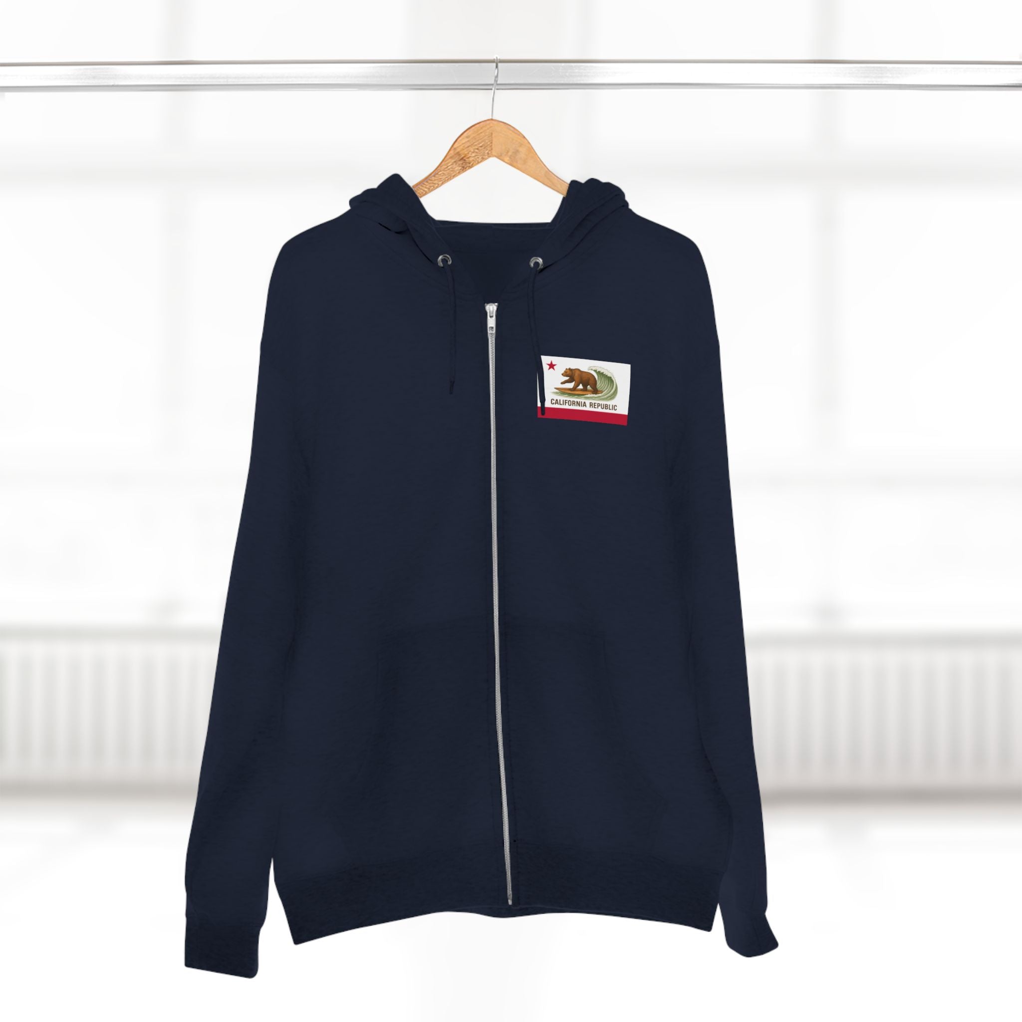 California Surfing Bear Flag Unisex - Zip Cotton Blend Fleece Hoodie