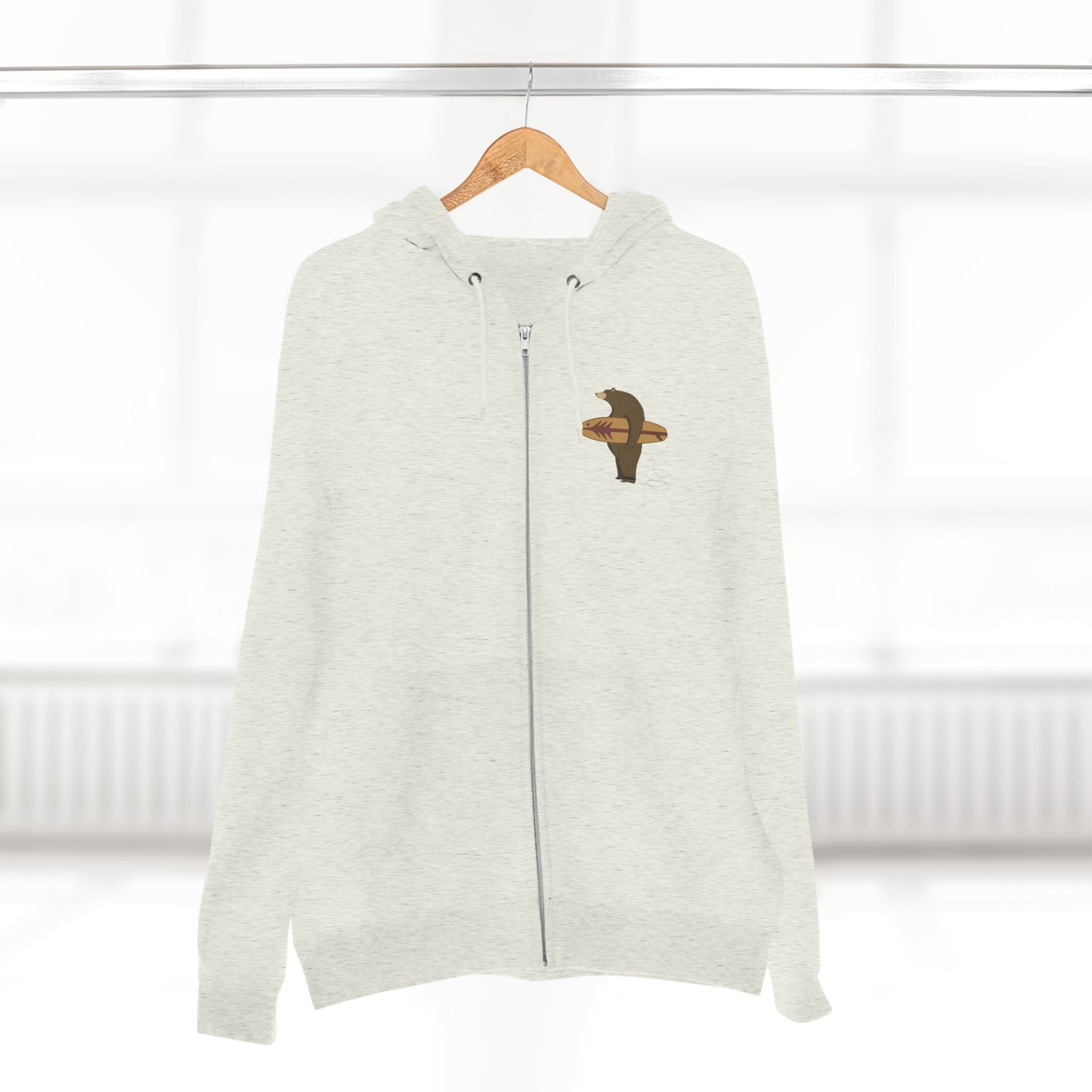 Surfing Grizzly Bear by Fabian Lavater Unisex - Zip Cotton Blend Fleece Hoodie