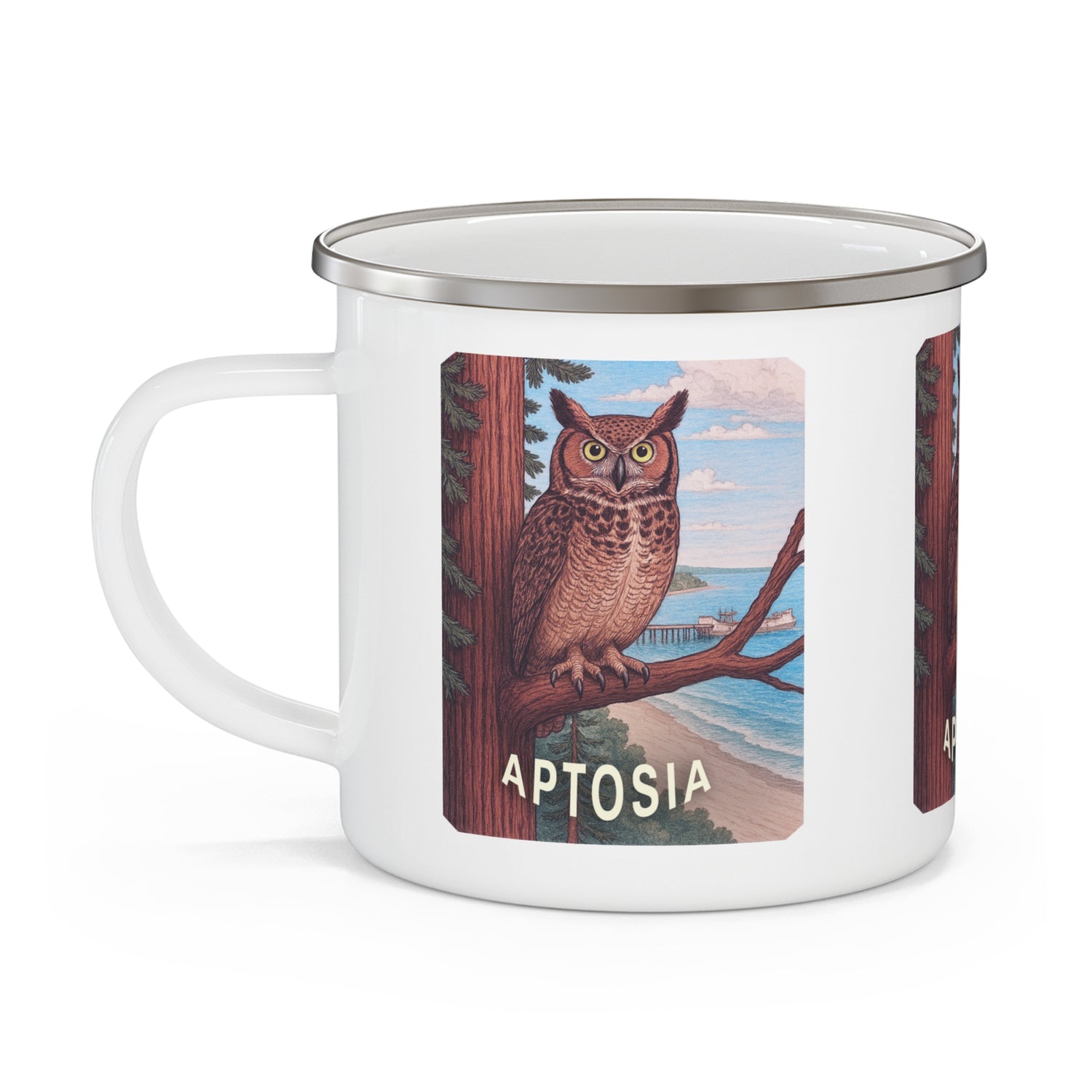 Aptos California Aptosia Owl Enamel Camping Mug (12oz, small)
