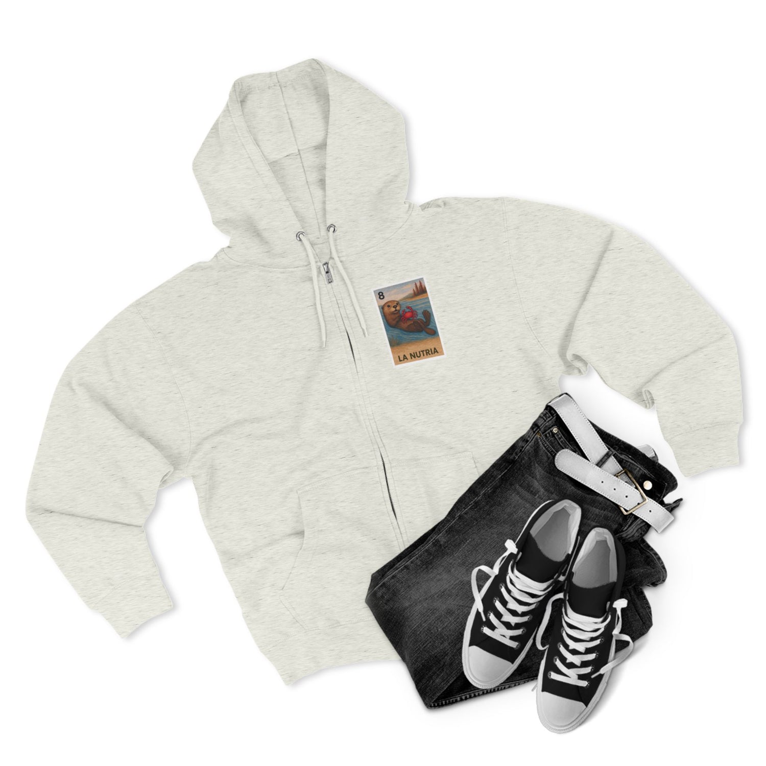 Sea Otter Lotería Unisex - Zip Cotton Blend Fleece Hoodie (La Nutria)