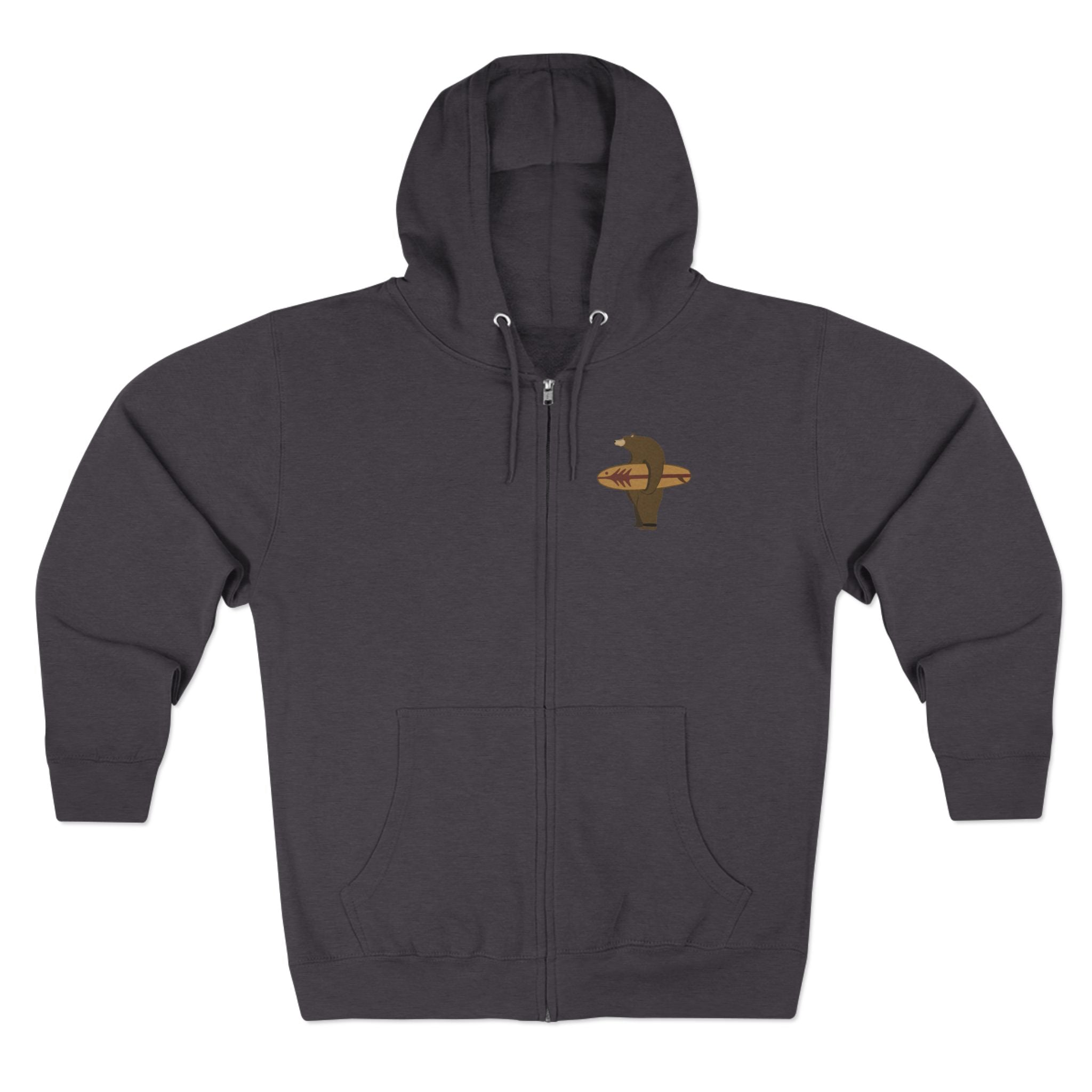 Surfing Grizzly Bear by Fabian Lavater Unisex - Zip Cotton Blend Fleece Hoodie
