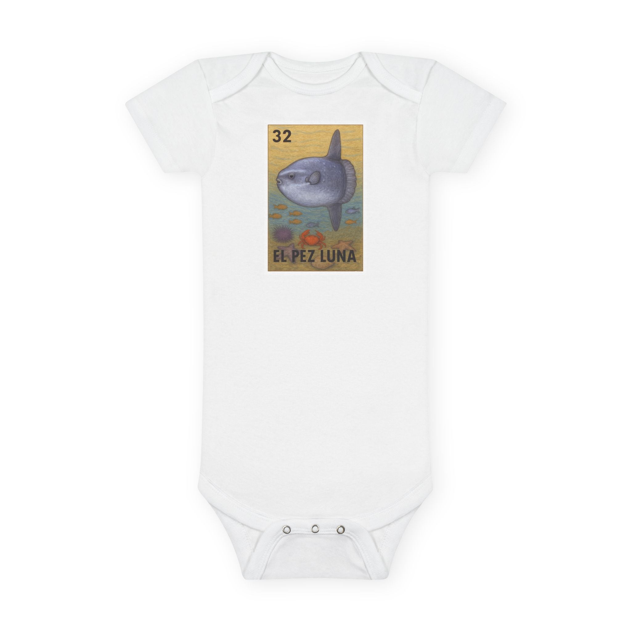 Sunfish Lotería - Baby Short Sleeve 100% Cotton Onesie (El Pez Luna)