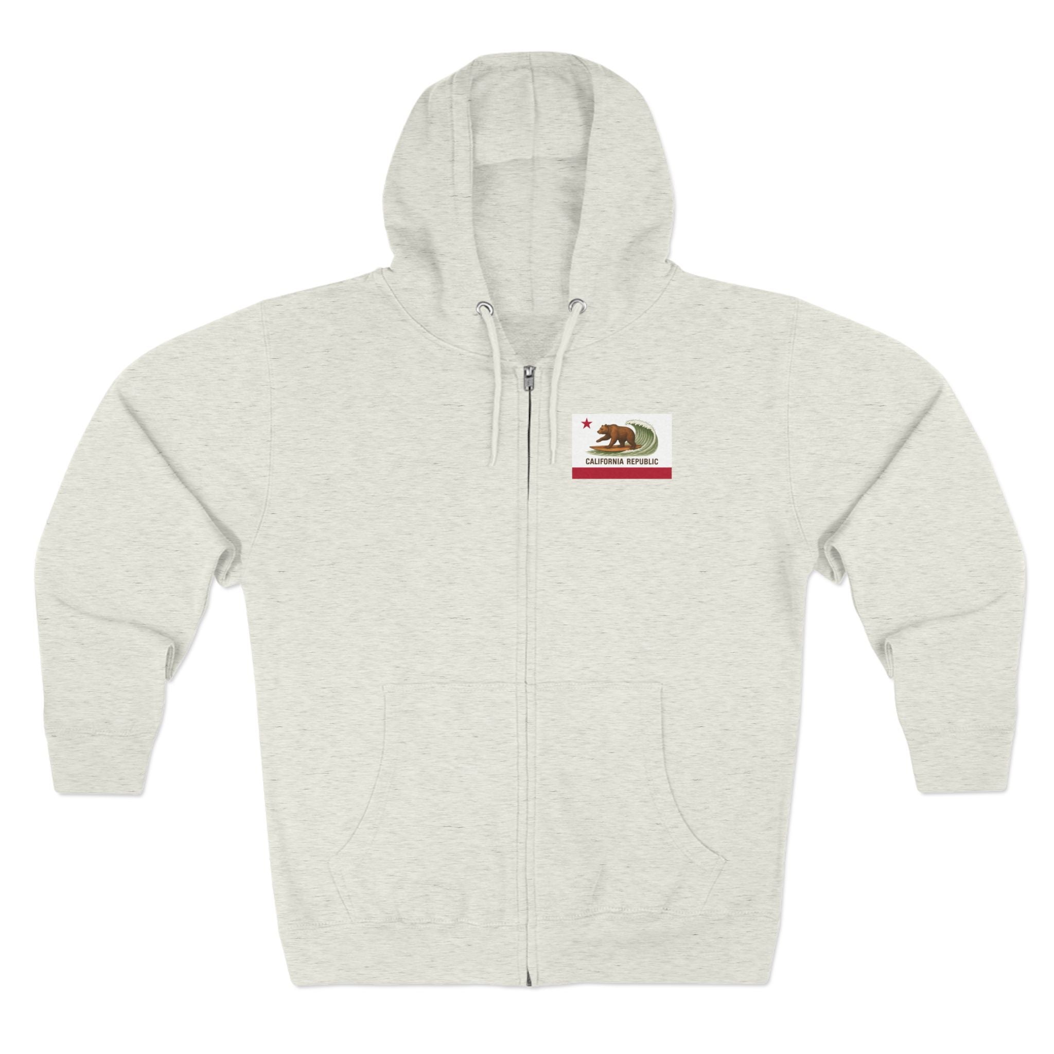 California Surfing Bear Flag Unisex - Zip Cotton Blend Fleece Hoodie