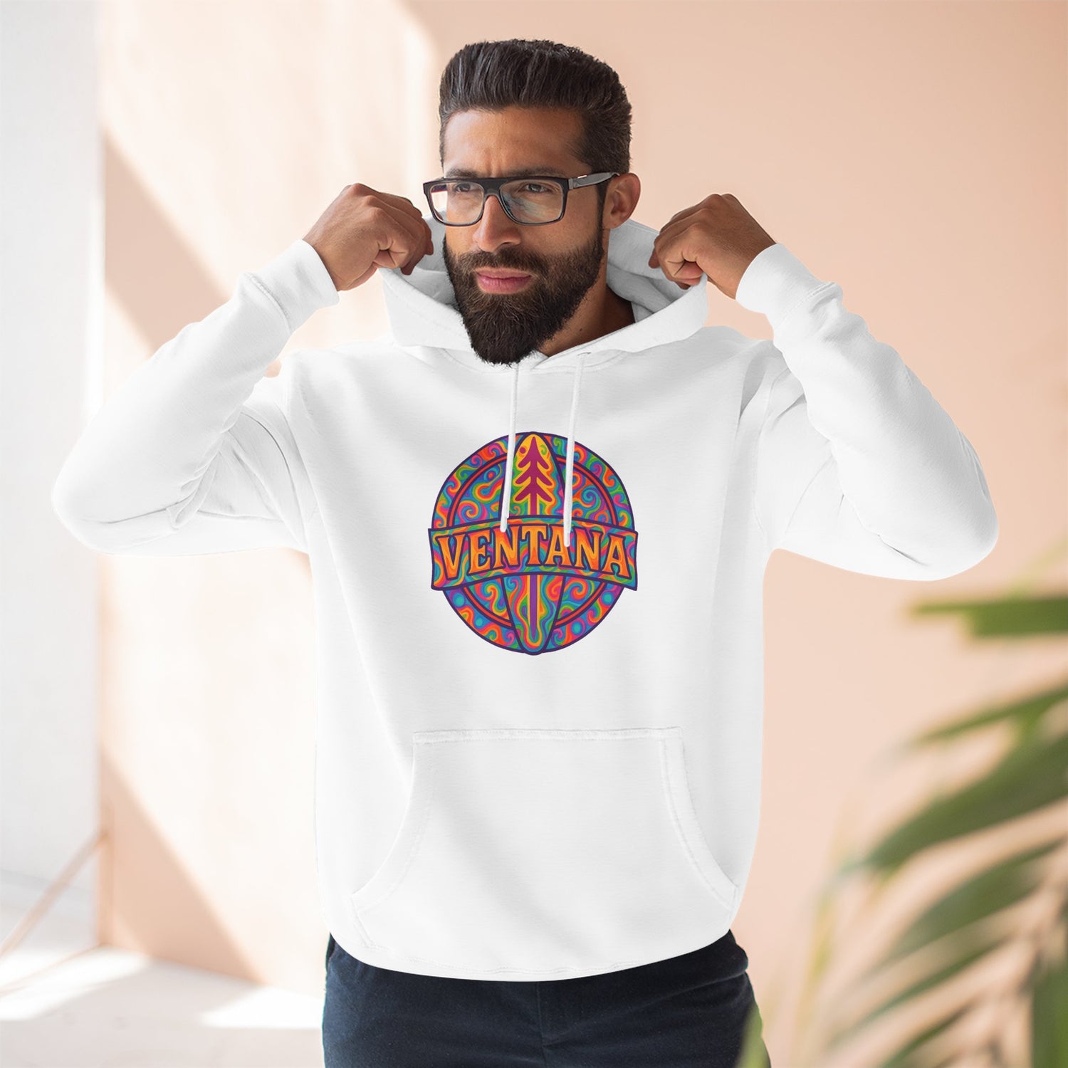 Ventana Psychedelic Treefish Logo Unisex - Pull-Over Cotton Blend Fleece Hoodie