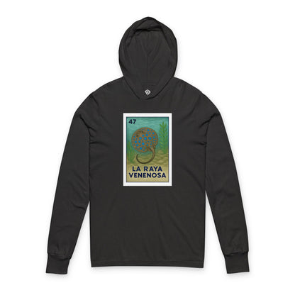 Stingray Lotería Unisex - Cotton Hooded Long Sleeve Hooded T-Shirt (La Raya Venenosa)