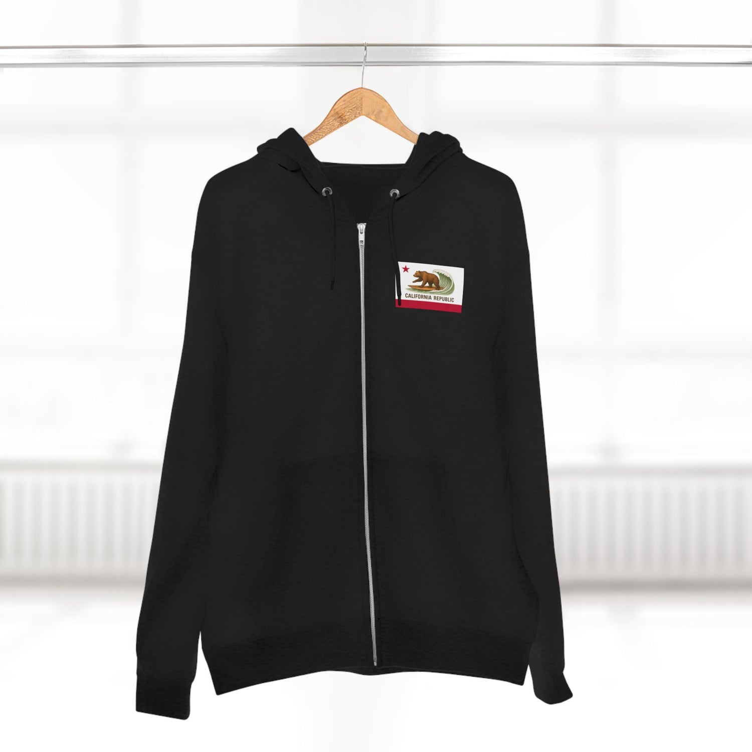 California Surfing Bear Flag Unisex - Zip Cotton Blend Fleece Hoodie