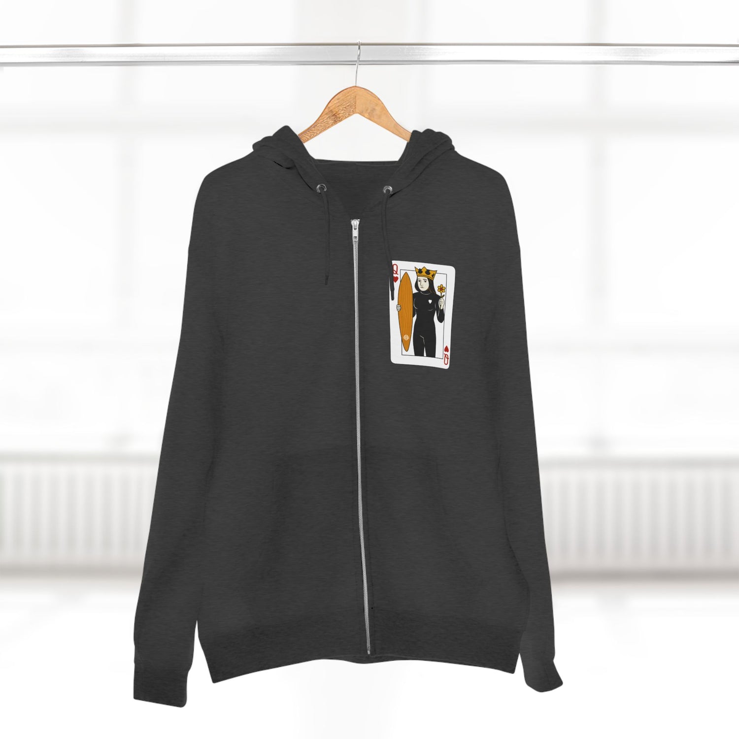 Queen of Hearts Surfer Unisex - Zip Cotton Blend Fleece Hoodie