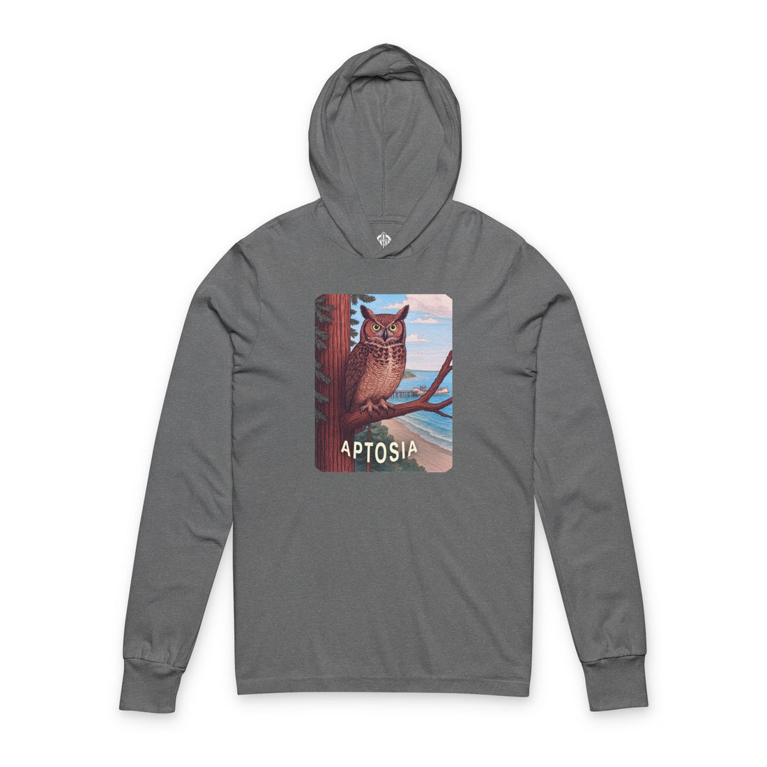 Aptos California Aptosia Owl Unisex - Cotton Long Sleeve Hooded T-Shirt