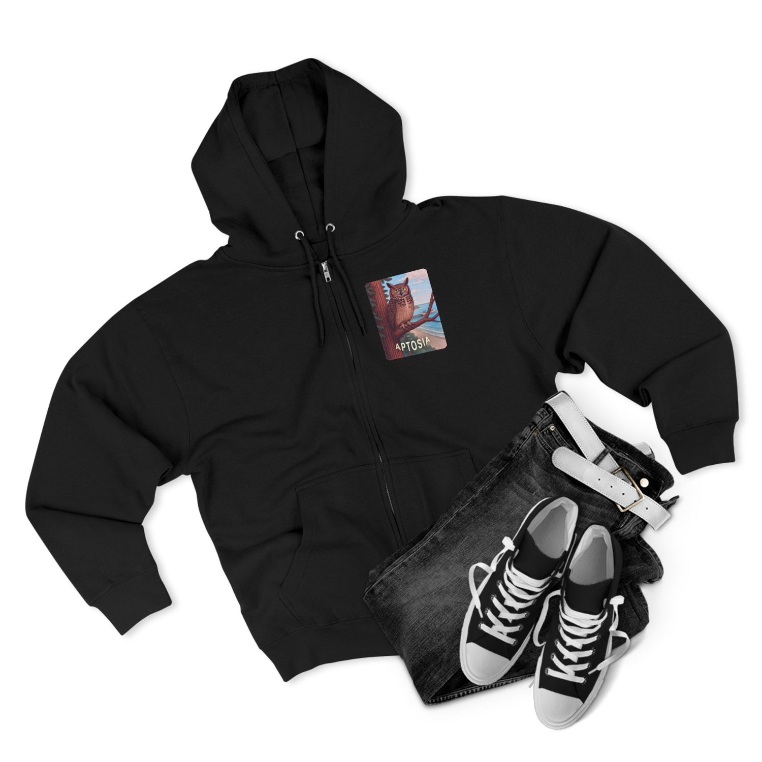 Aptos California Aptosia Owl Unisex - Zip Cotton Blend Fleece Hoodie
