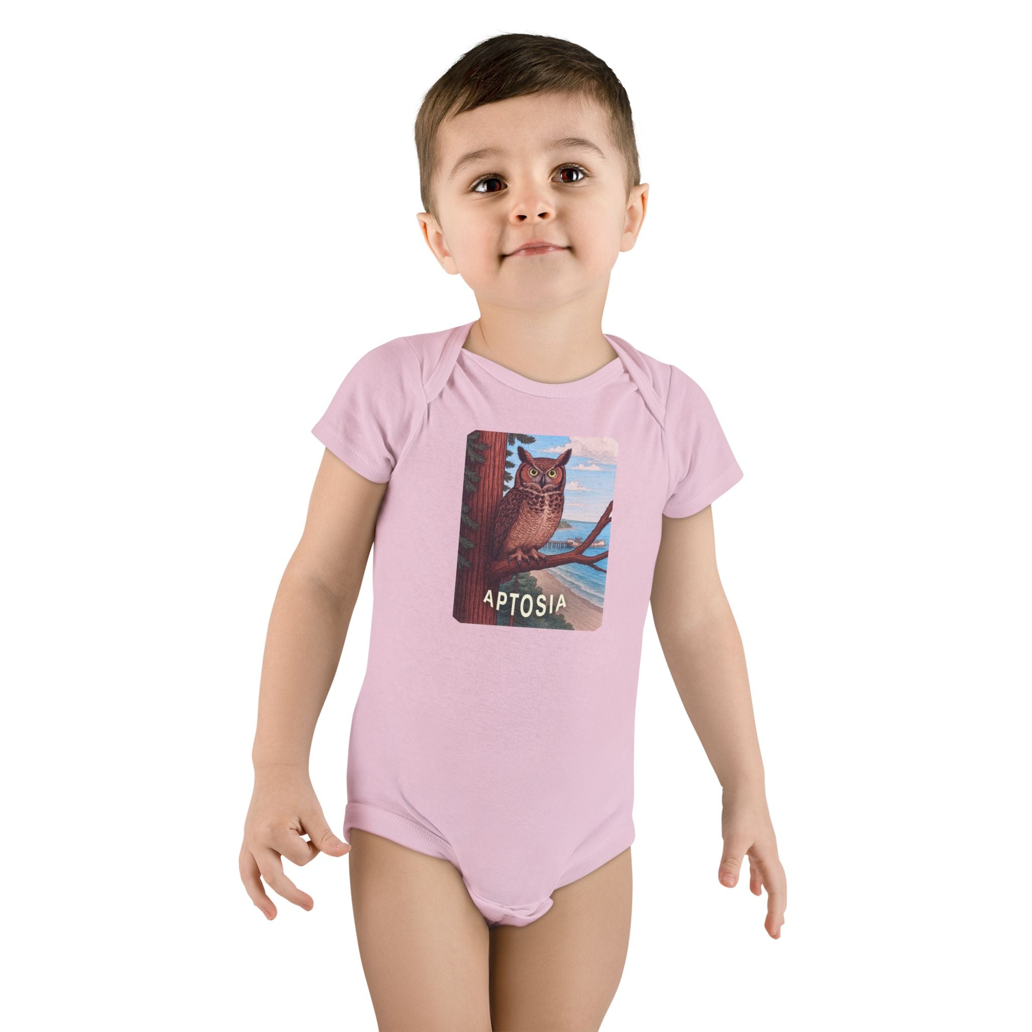 Aptos California Aptosia Owl - Baby Short Sleeve 100% Cotton Onesie