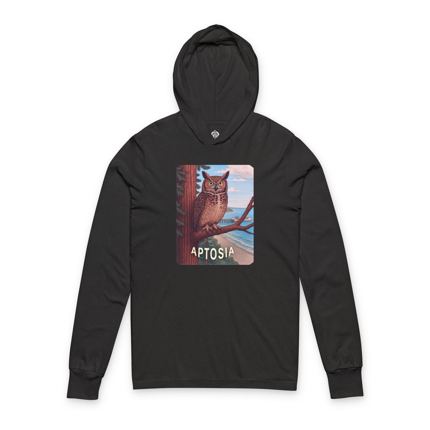 Aptos California Aptosia Owl Unisex - Cotton Long Sleeve Hooded T-Shirt