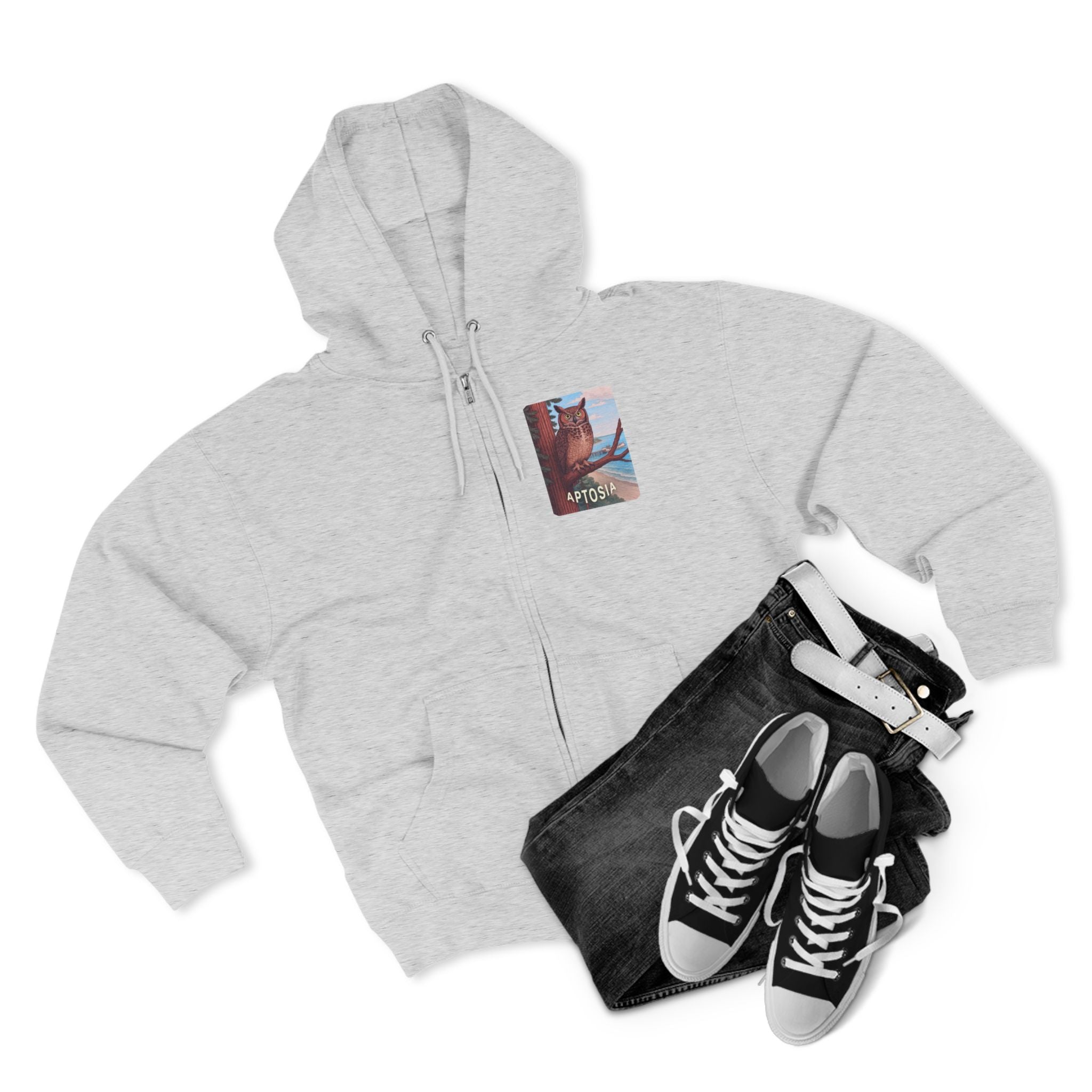 Aptos California Aptosia Owl Unisex - Zip Cotton Blend Fleece Hoodie