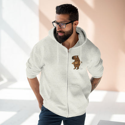 Capybara Surfer Unisex - Zip Cotton Blend Fleece Hoodie