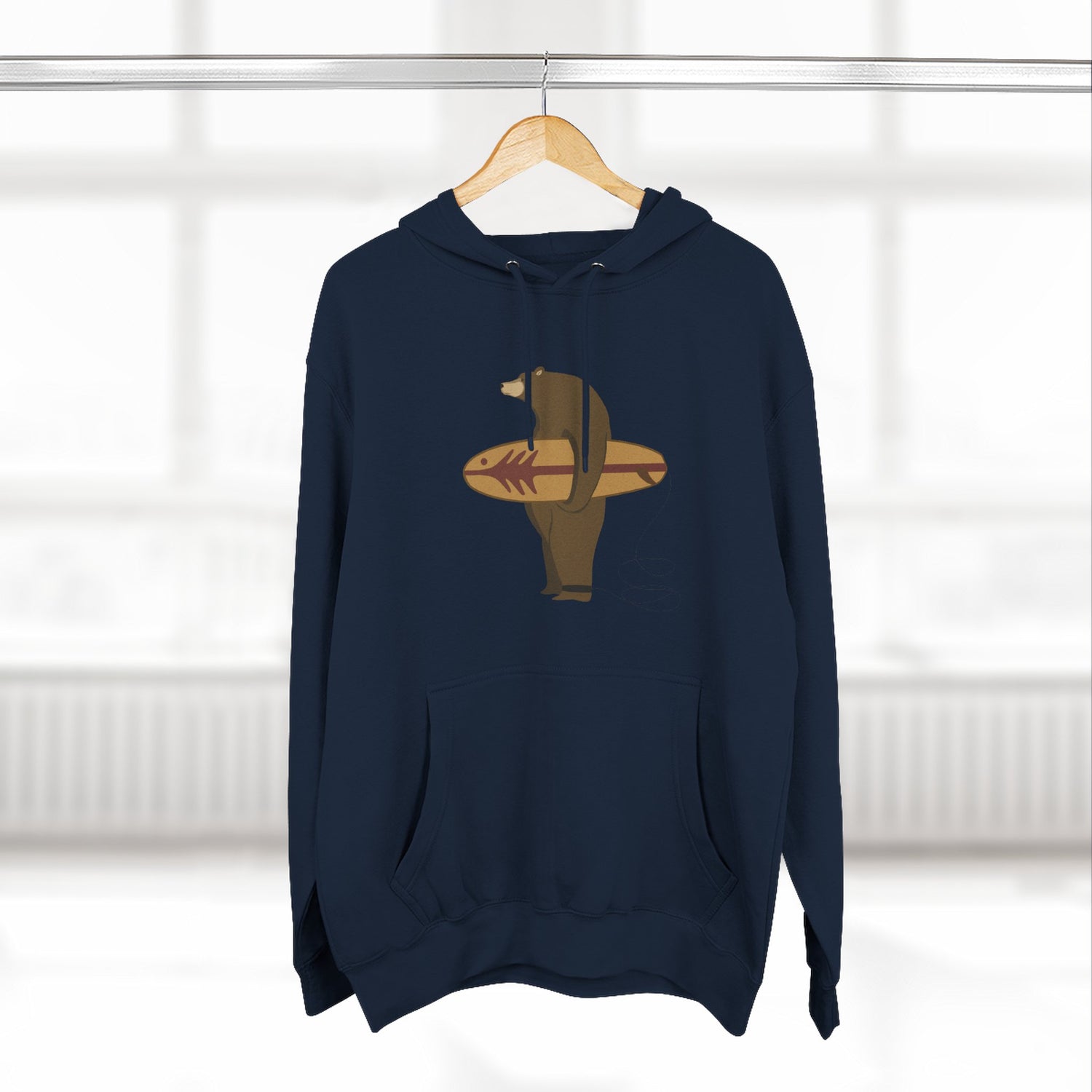 Surfing Grizzly Bear by Fabian Lavater Unisex - Pull-Over Cotton Blend Fleece Hoodie