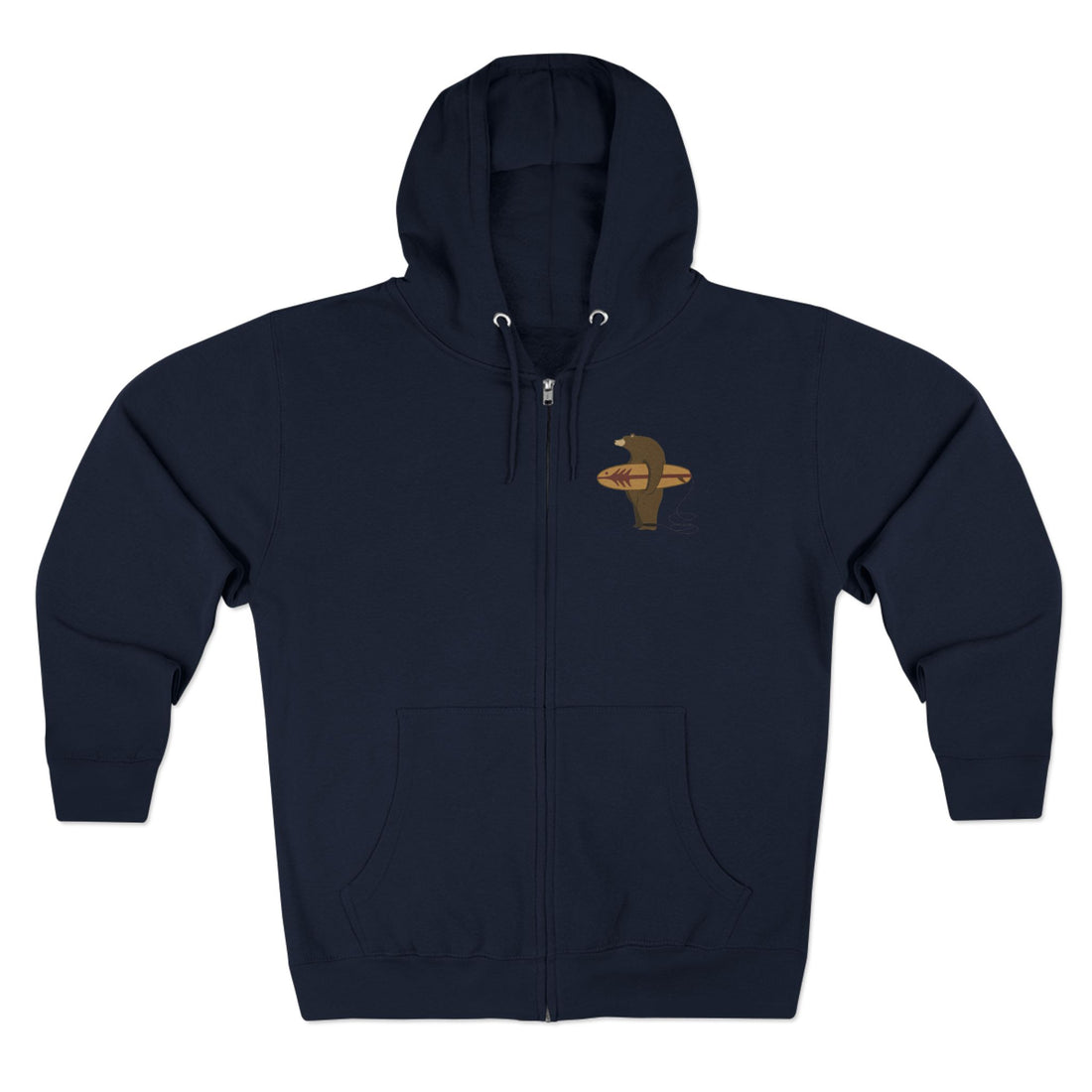 Surfing Grizzly Bear by Fabian Lavater Unisex - Zip Cotton Blend Fleece Hoodie