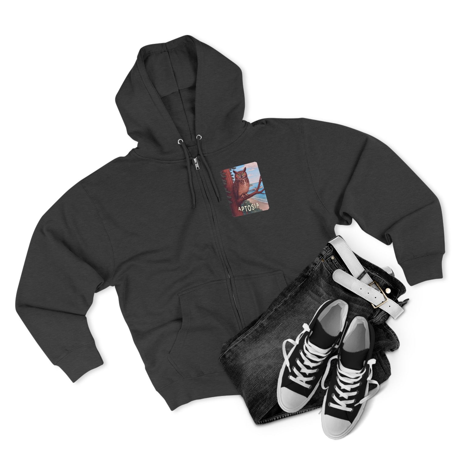 Aptos California Aptosia Owl Unisex - Zip Cotton Blend Fleece Hoodie