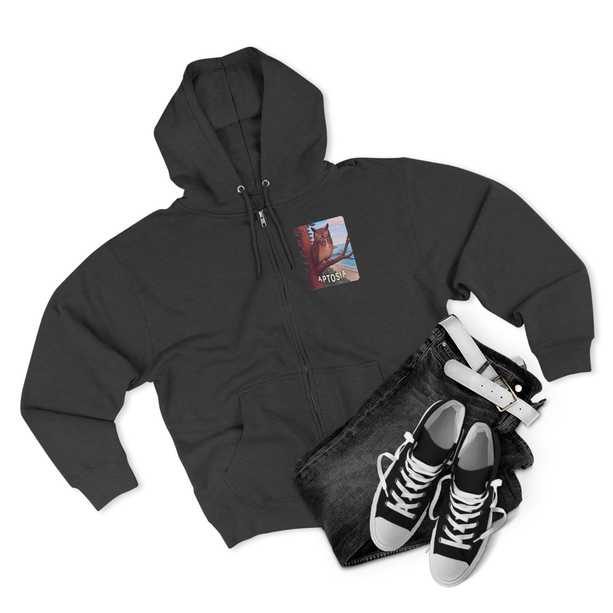 Aptos California Aptosia Owl Unisex - Zip Cotton Blend Fleece Hoodie