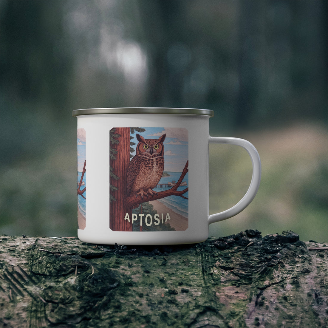 Aptos California Aptosia Owl Enamel Camping Mug (12oz, small)