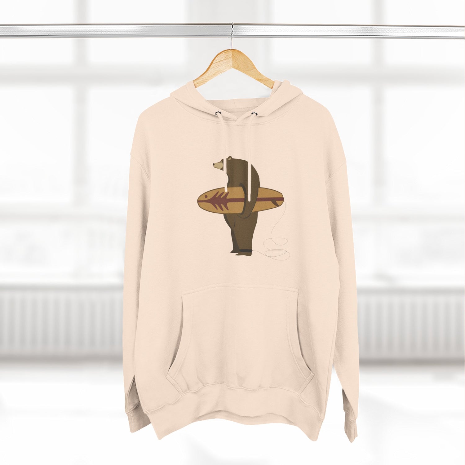 Surfing Grizzly Bear by Fabian Lavater Unisex - Pull-Over Cotton Blend Fleece Hoodie