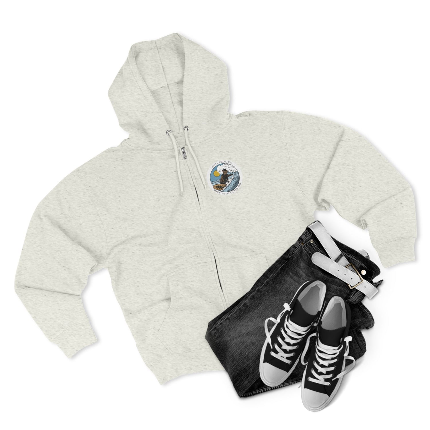 Surf with Otter 841 by Thiago Bianchini Unisex - Zip Cotton Blend Fleece Hoodie
