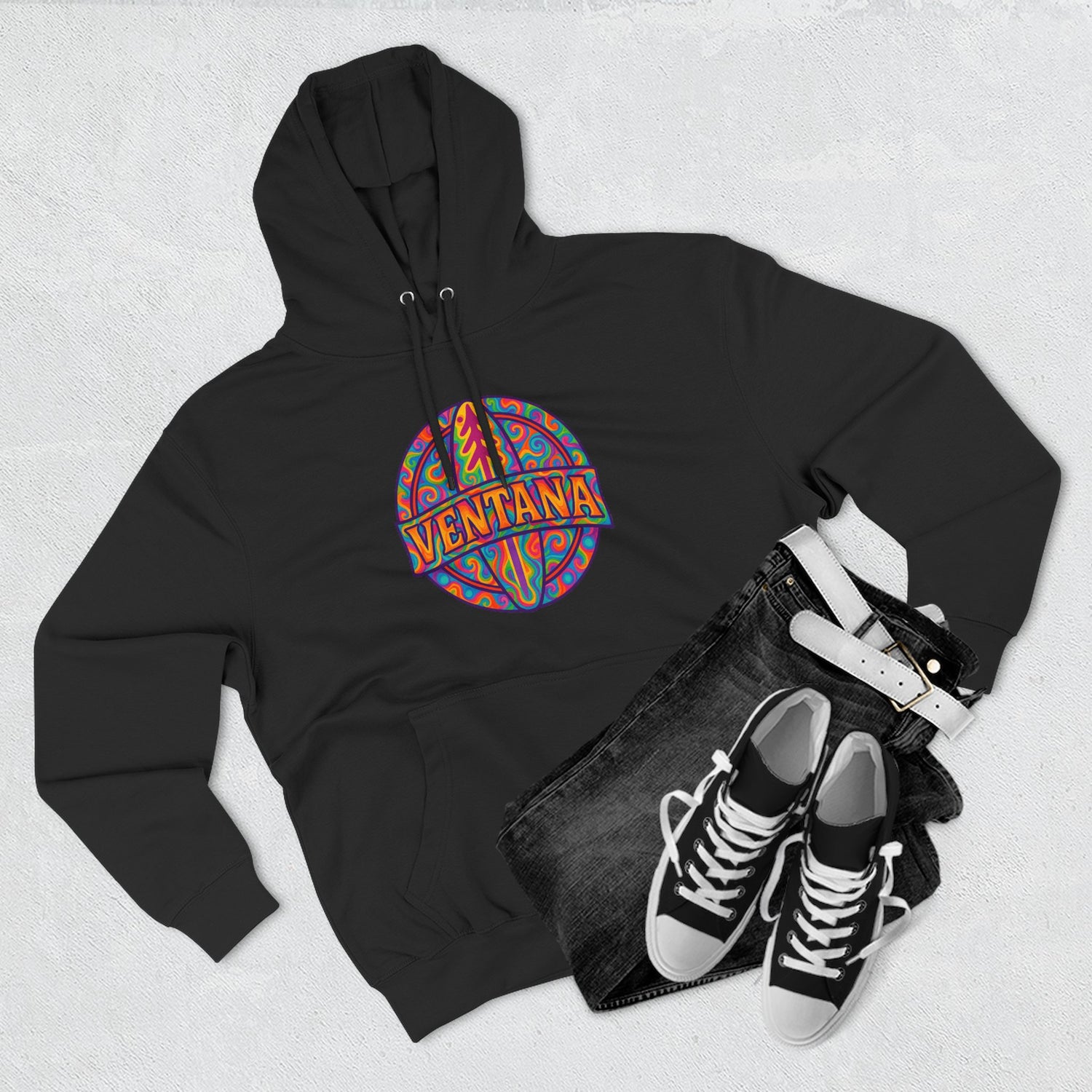 Ventana Psychedelic Treefish Logo Unisex - Pull-Over Cotton Blend Fleece Hoodie