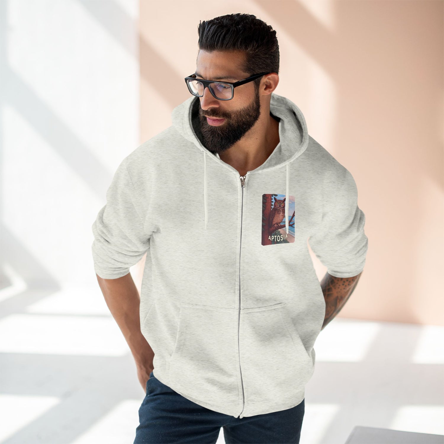 Aptos California Aptosia Owl Unisex - Zip Cotton Blend Fleece Hoodie