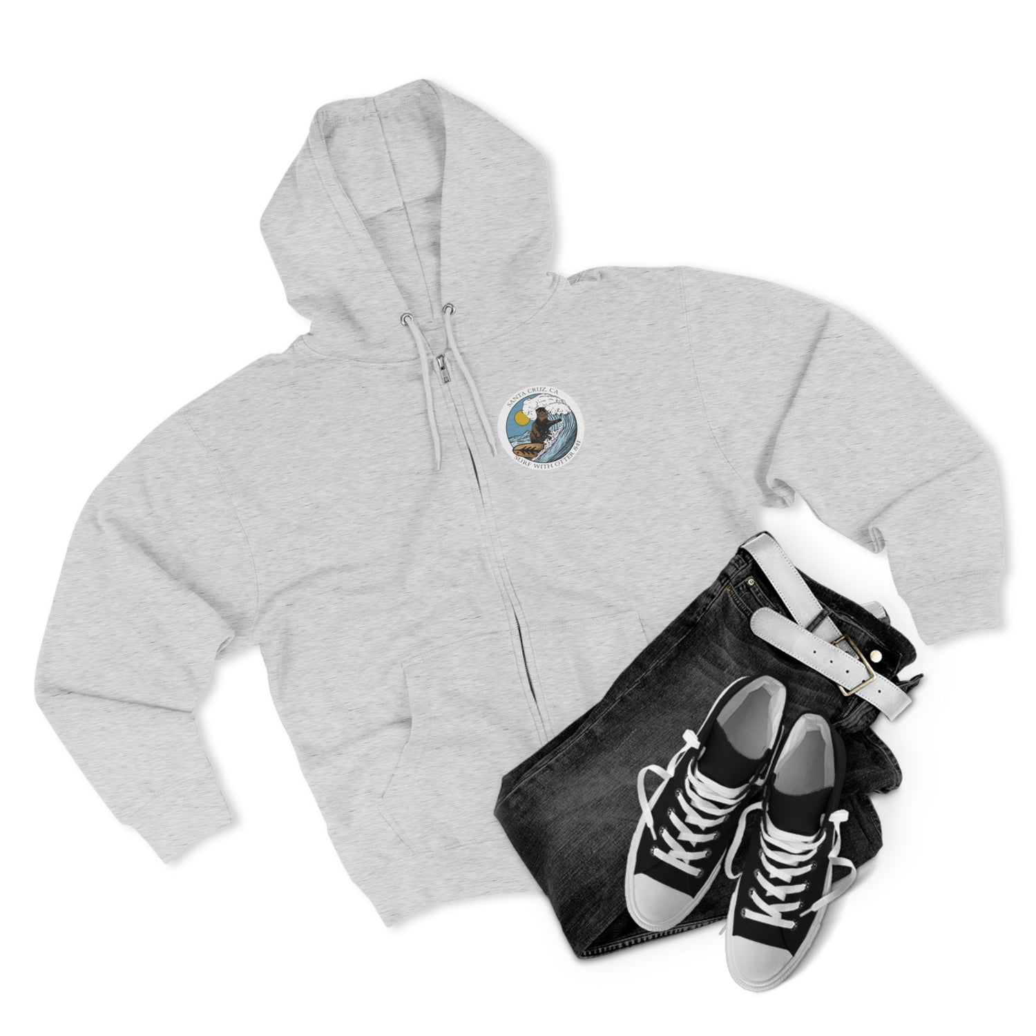 Surf with Otter 841 by Thiago Bianchini Unisex - Zip Cotton Blend Fleece Hoodie