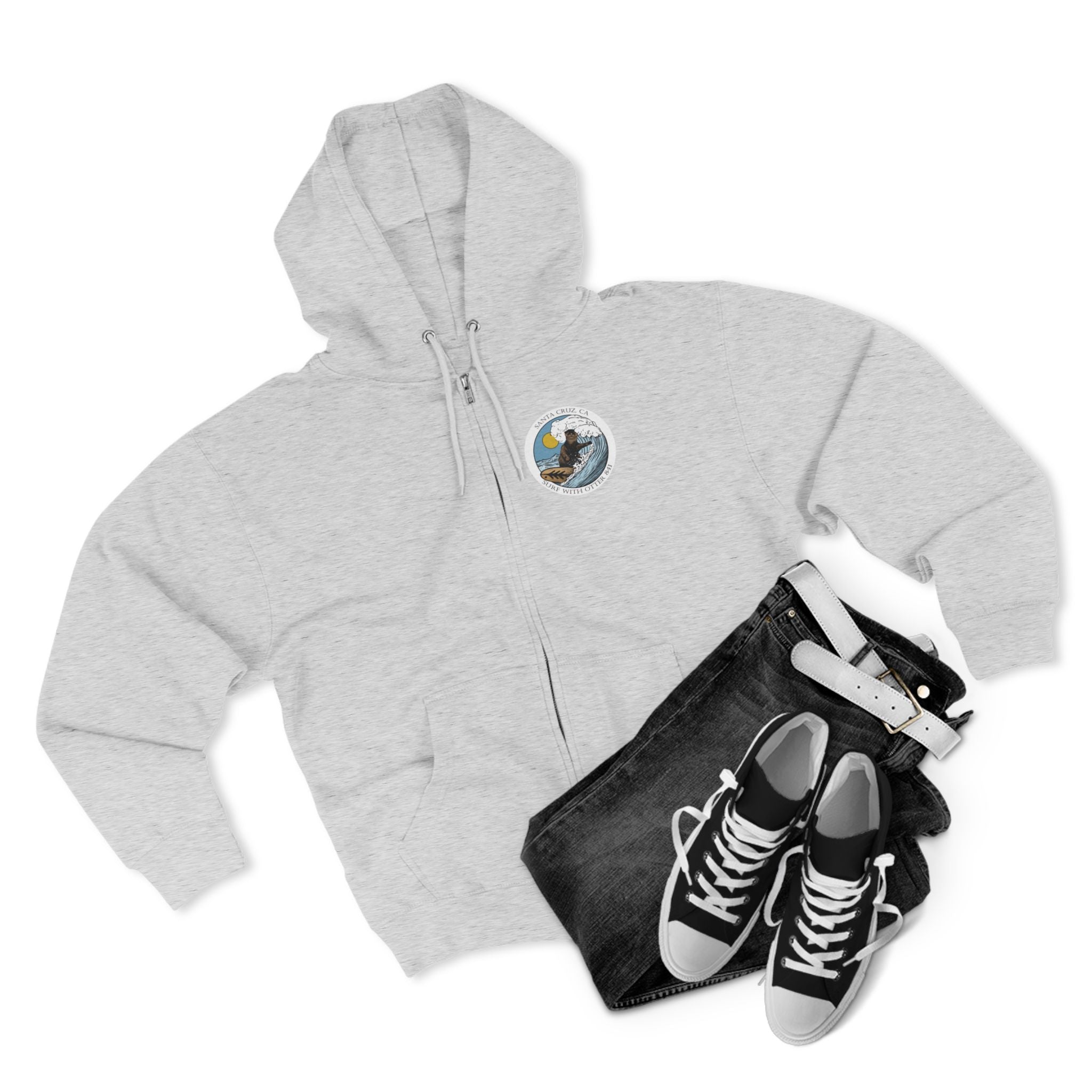 Surf with Otter 841 by Thiago Bianchini Unisex - Zip Cotton Blend Fleece Hoodie