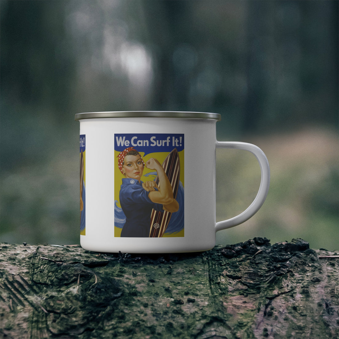Rosie the Surfer Enamel Camping Mug
