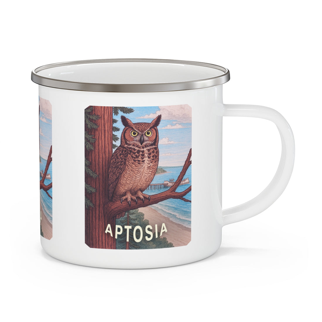 Aptos California Aptosia Owl Enamel Camping Mug (12oz, small)