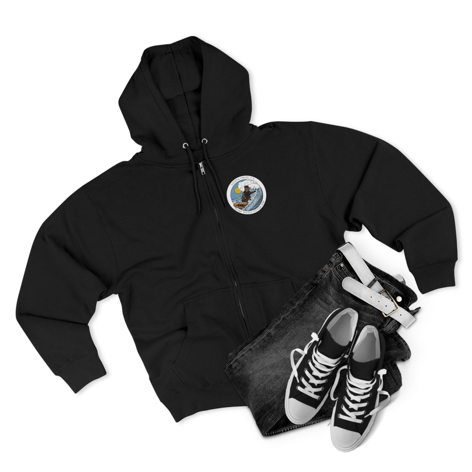 Surf with Otter 841 by Thiago Bianchini Unisex - Zip Cotton Blend Fleece Hoodie