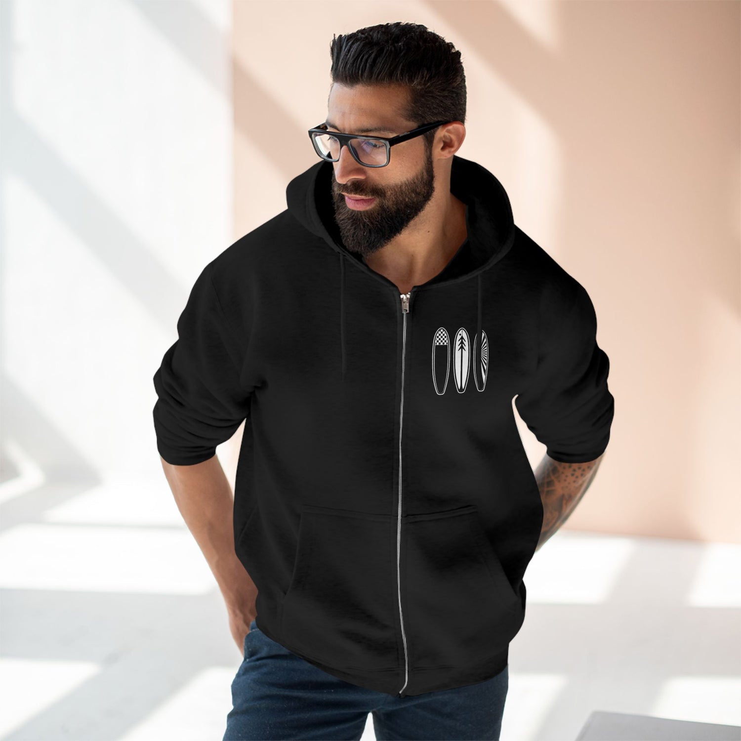 Ventana Three Board Unisex - Zip Cotton Blend Fleece Hoodie