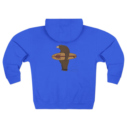 Surfing Grizzly Bear by Fabian Lavater Unisex - Zip Cotton Blend Fleece Hoodie