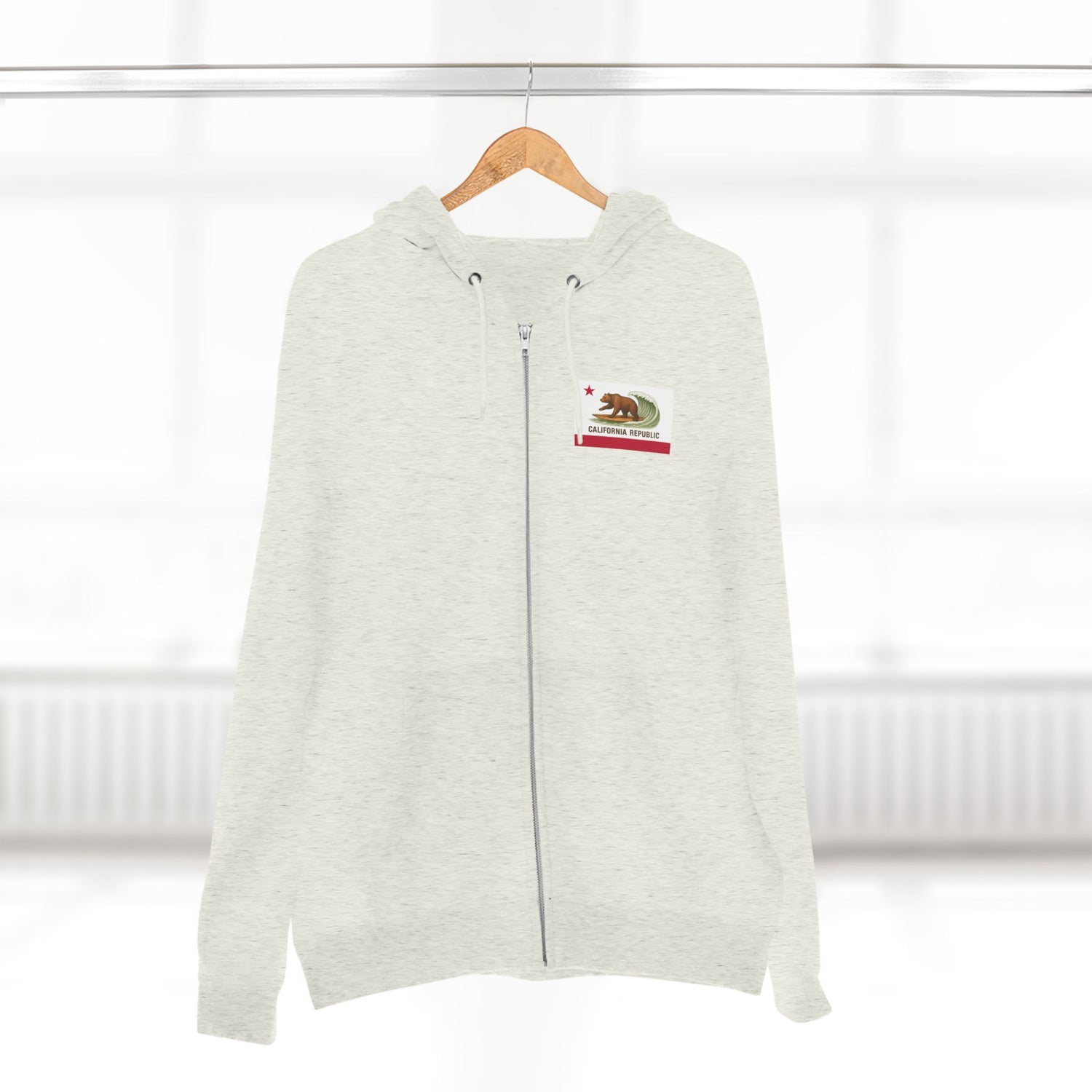 California Surfing Bear Flag Unisex - Zip Cotton Blend Fleece Hoodie