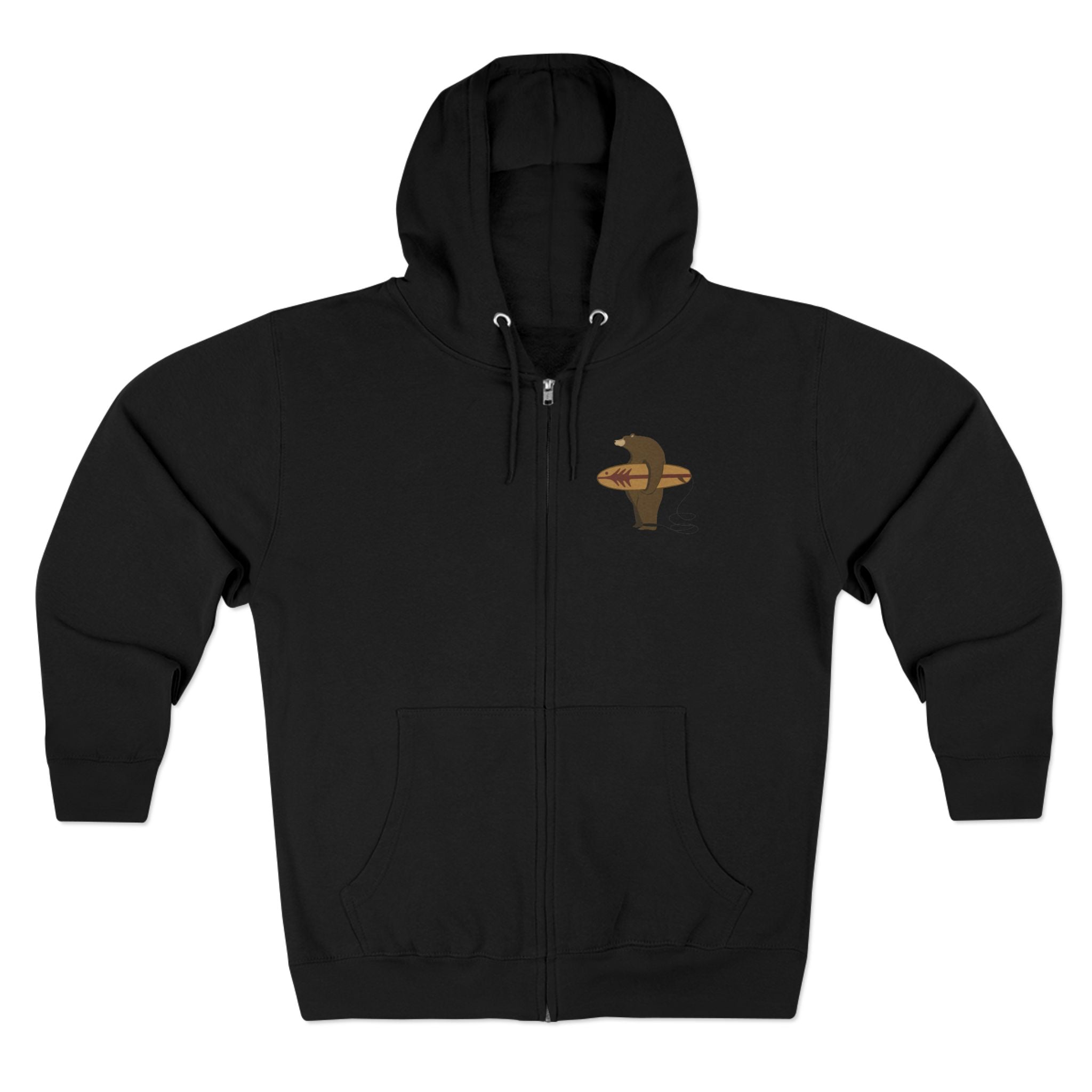 Surfing Grizzly Bear by Fabian Lavater Unisex - Zip Cotton Blend Fleece Hoodie