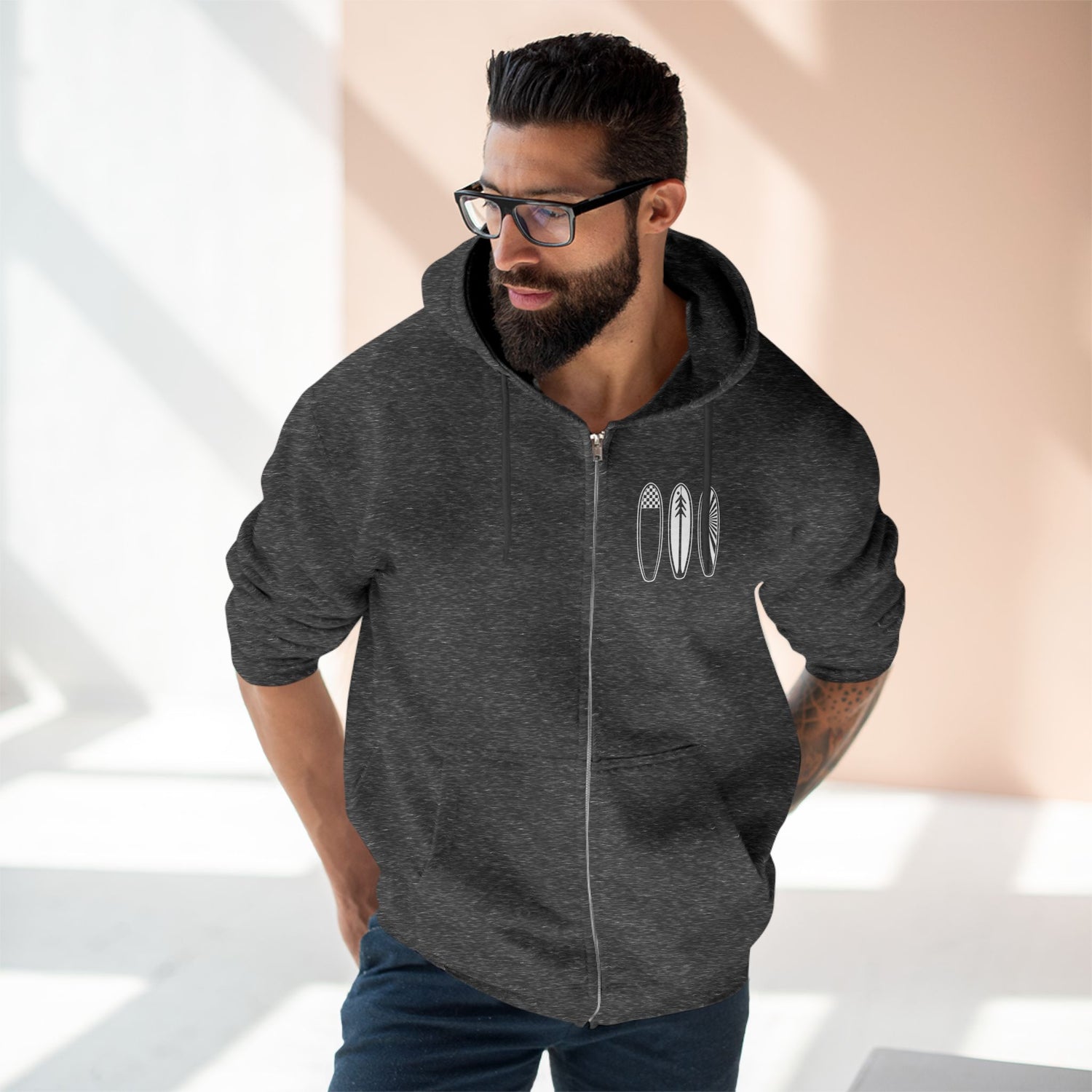 Ventana Three Board Unisex - Zip Cotton Blend Fleece Hoodie