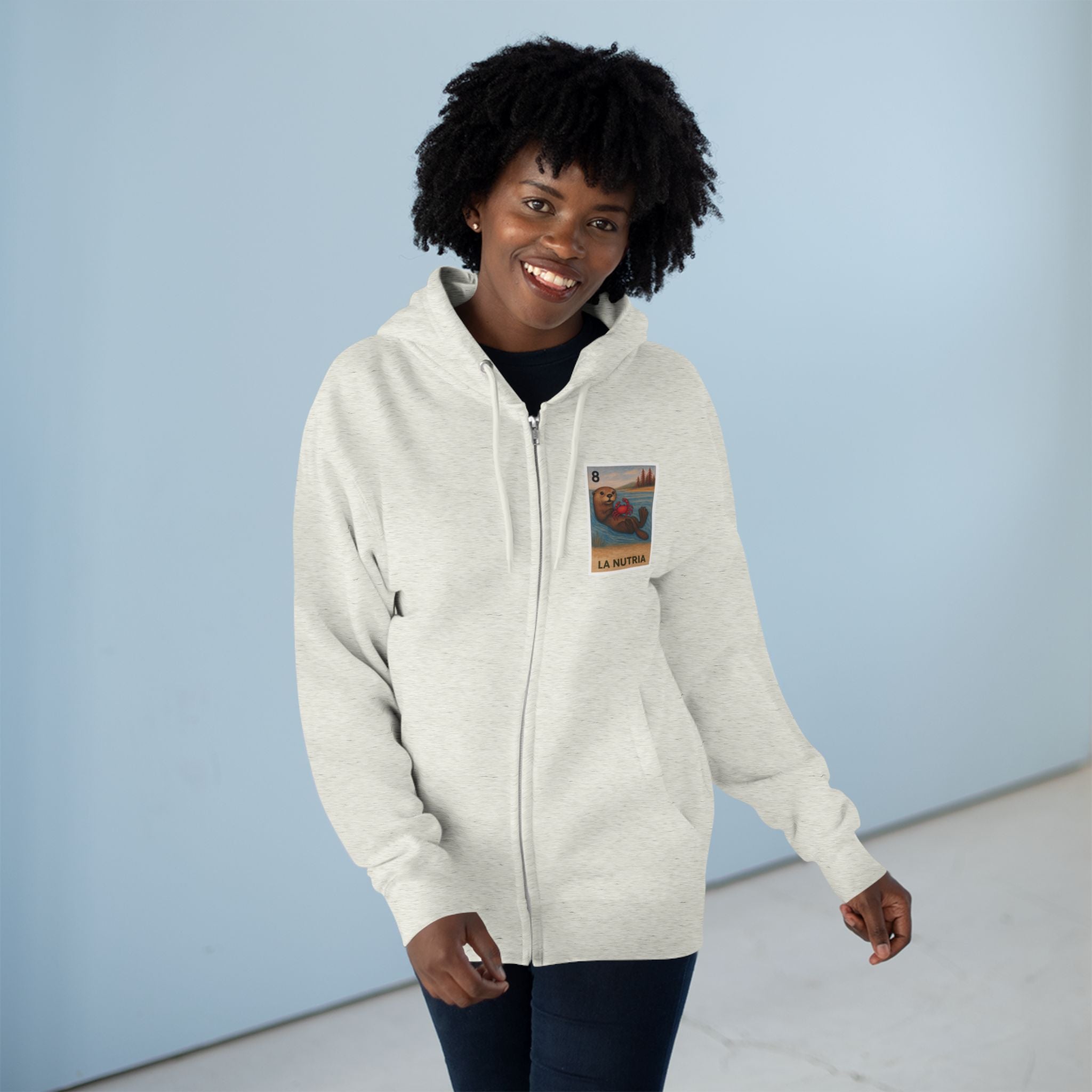 Sea Otter Lotería Unisex - Zip Cotton Blend Fleece Hoodie (La Nutria)