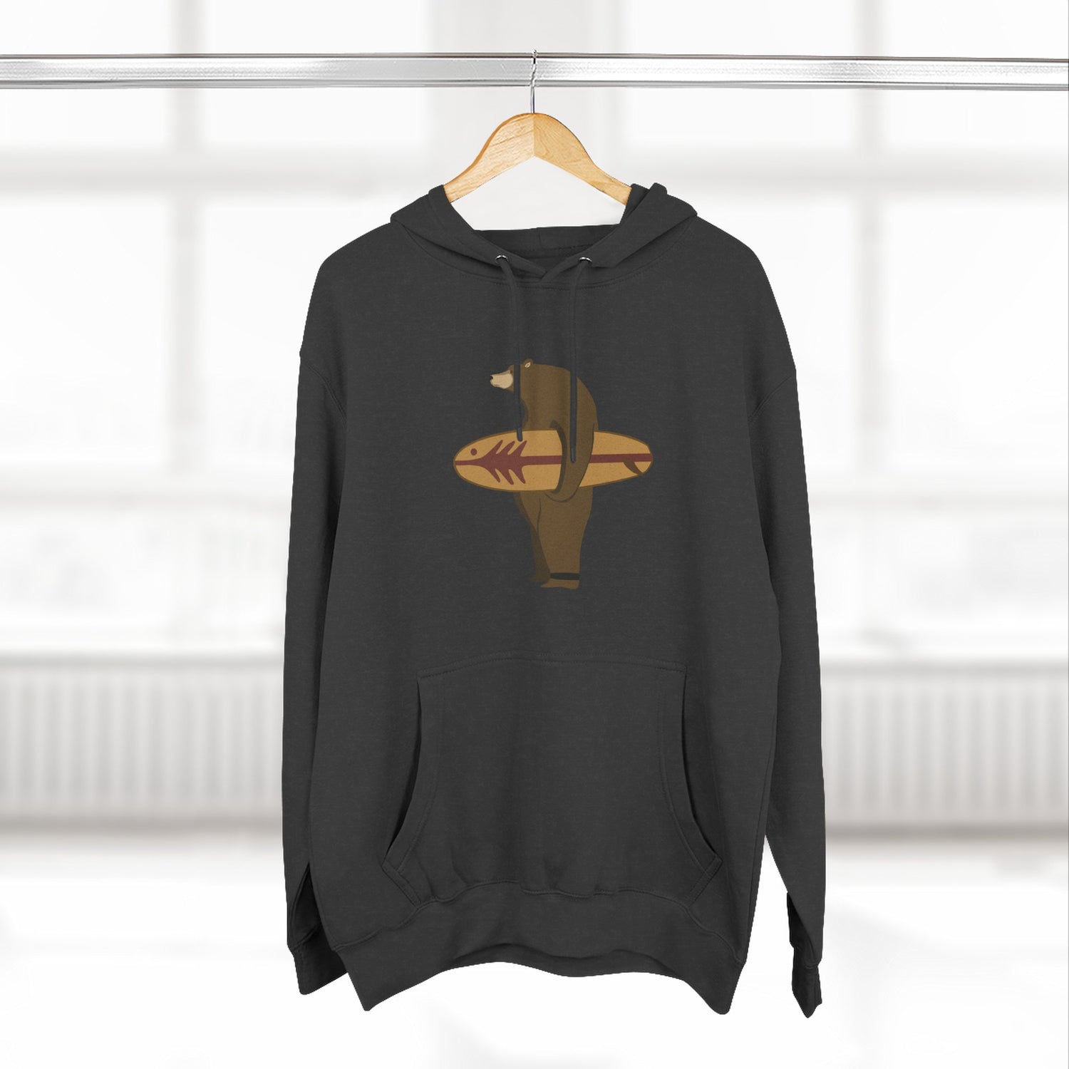 Surfing Grizzly Bear by Fabian Lavater Unisex - Pull-Over Cotton Blend Fleece Hoodie