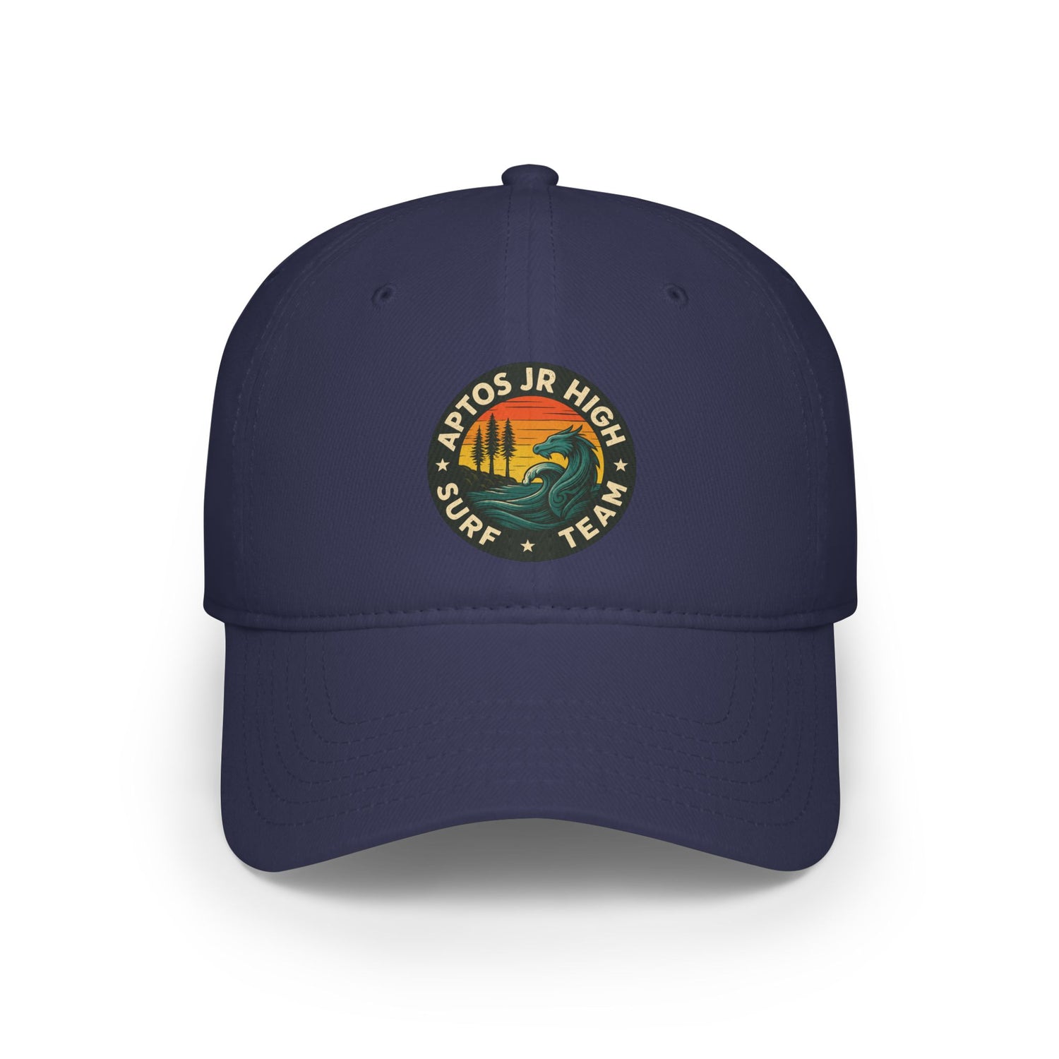 Navy blue cap with a logo on a white background