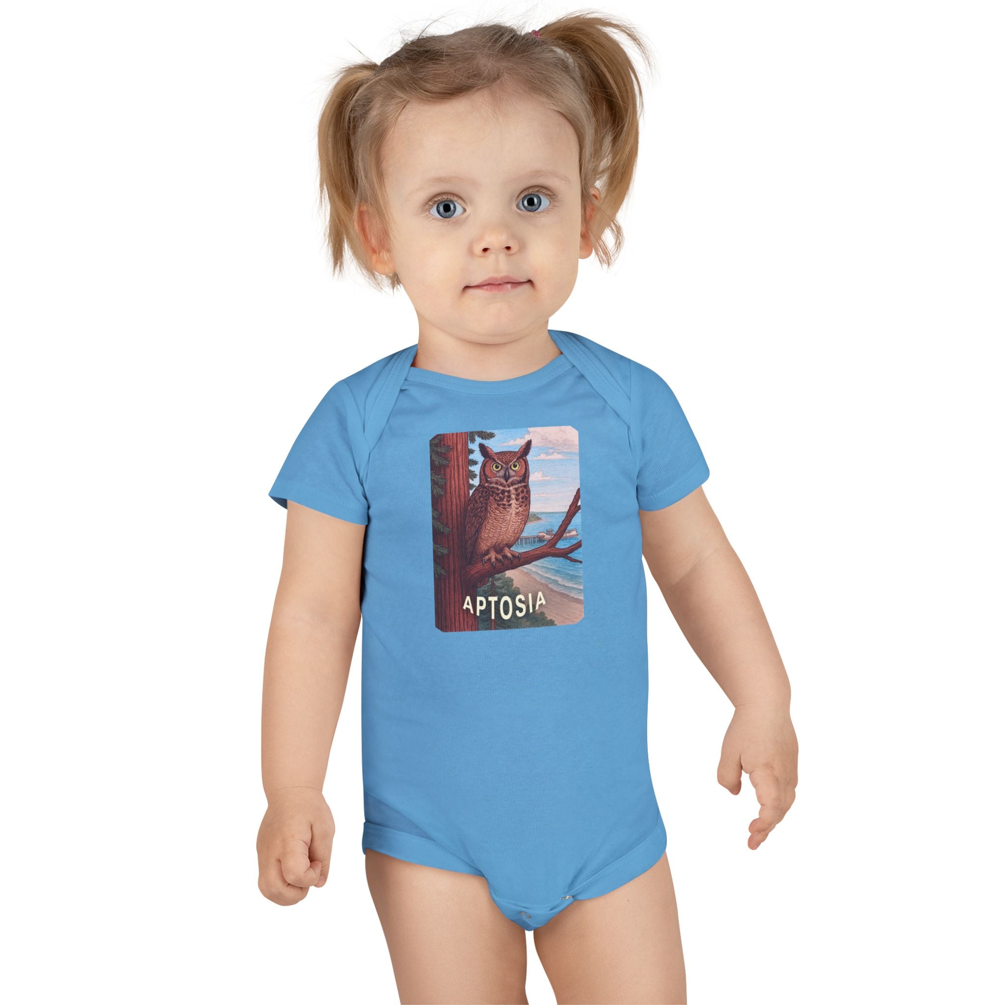 Aptos California Aptosia Owl - Baby Short Sleeve 100% Cotton Onesie