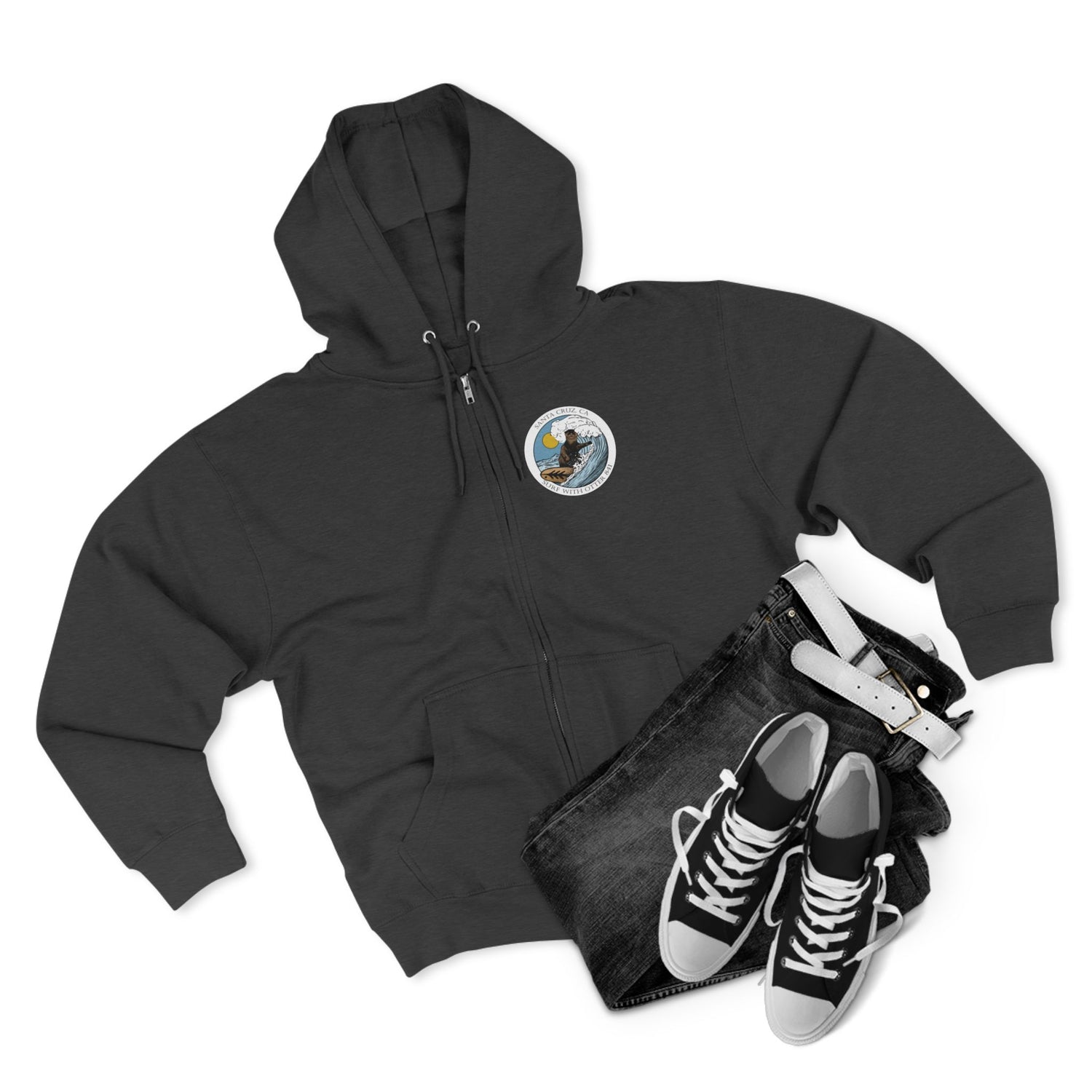 Surf with Otter 841 by Thiago Bianchini Unisex - Zip Cotton Blend Fleece Hoodie