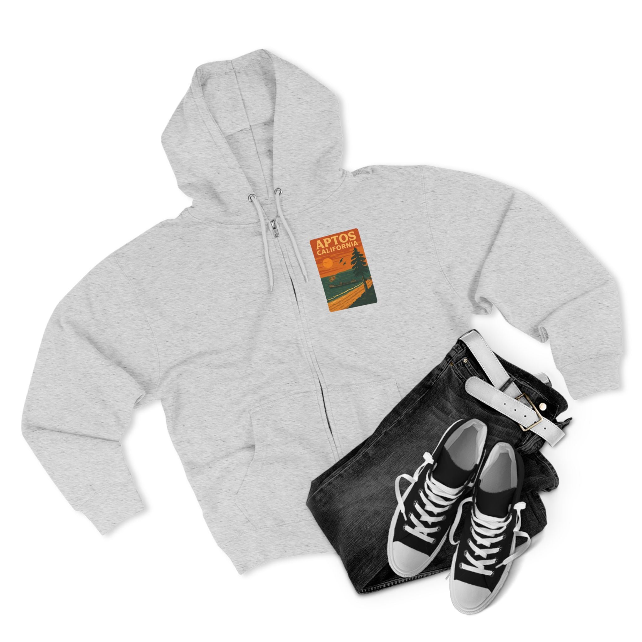 Aptos California Sunset Unisex - Zip Cotton Blend Fleece Hoodie