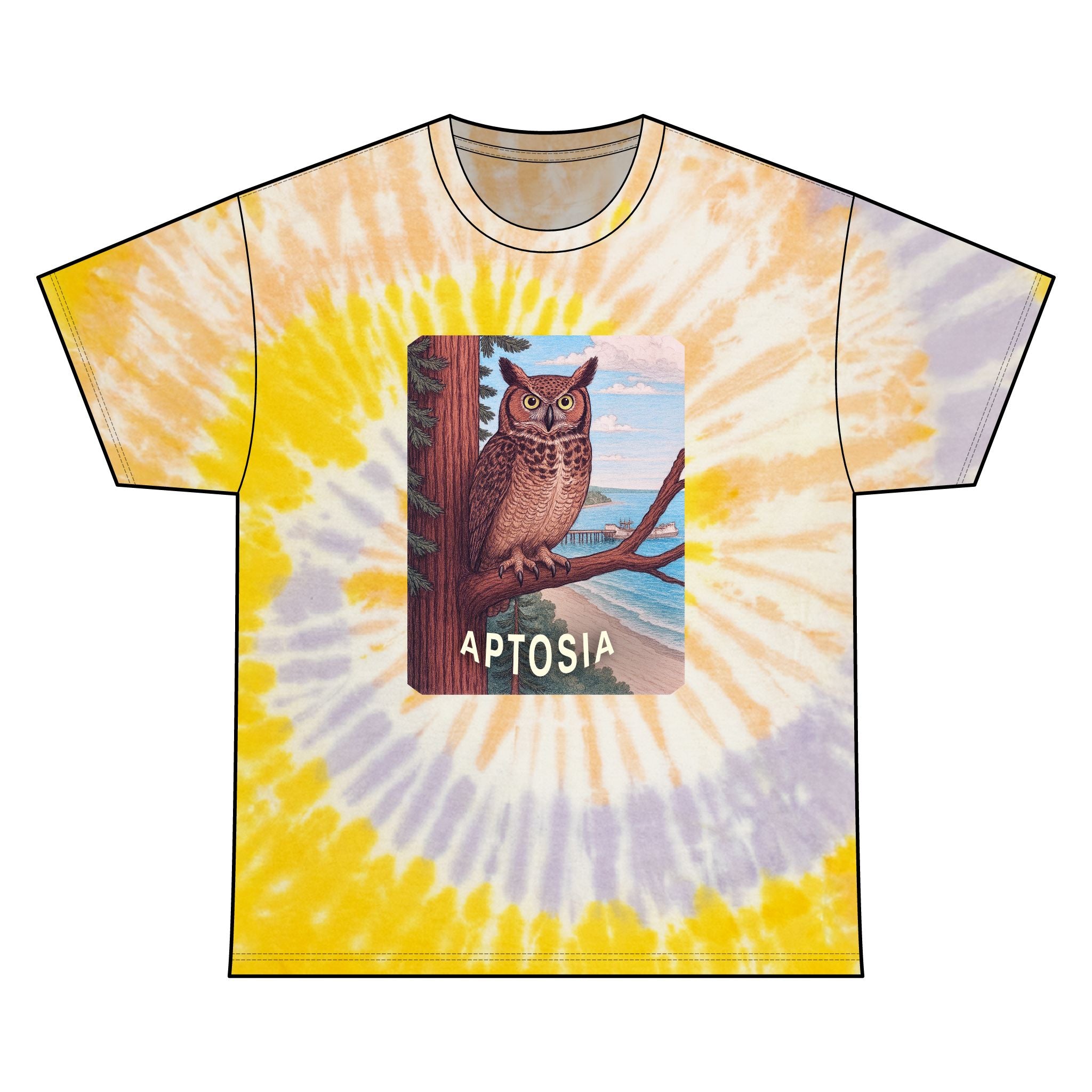 Aptos California Aptosia Owl Tie Dye Unisex - 100% Cotton T-Shirt